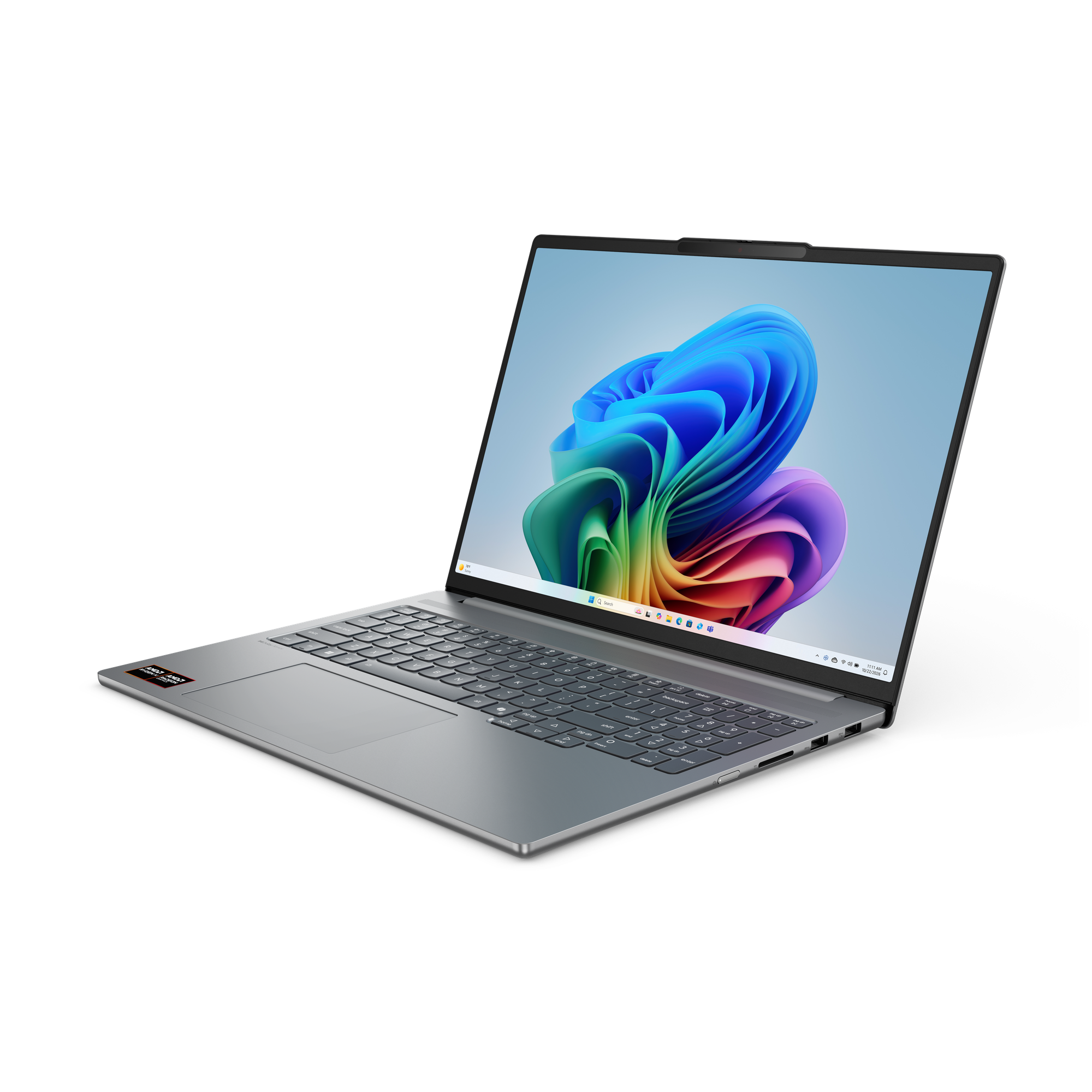 Ein silberner Laptop mit einem bunten Hintergrund auf dem Bildschirm.