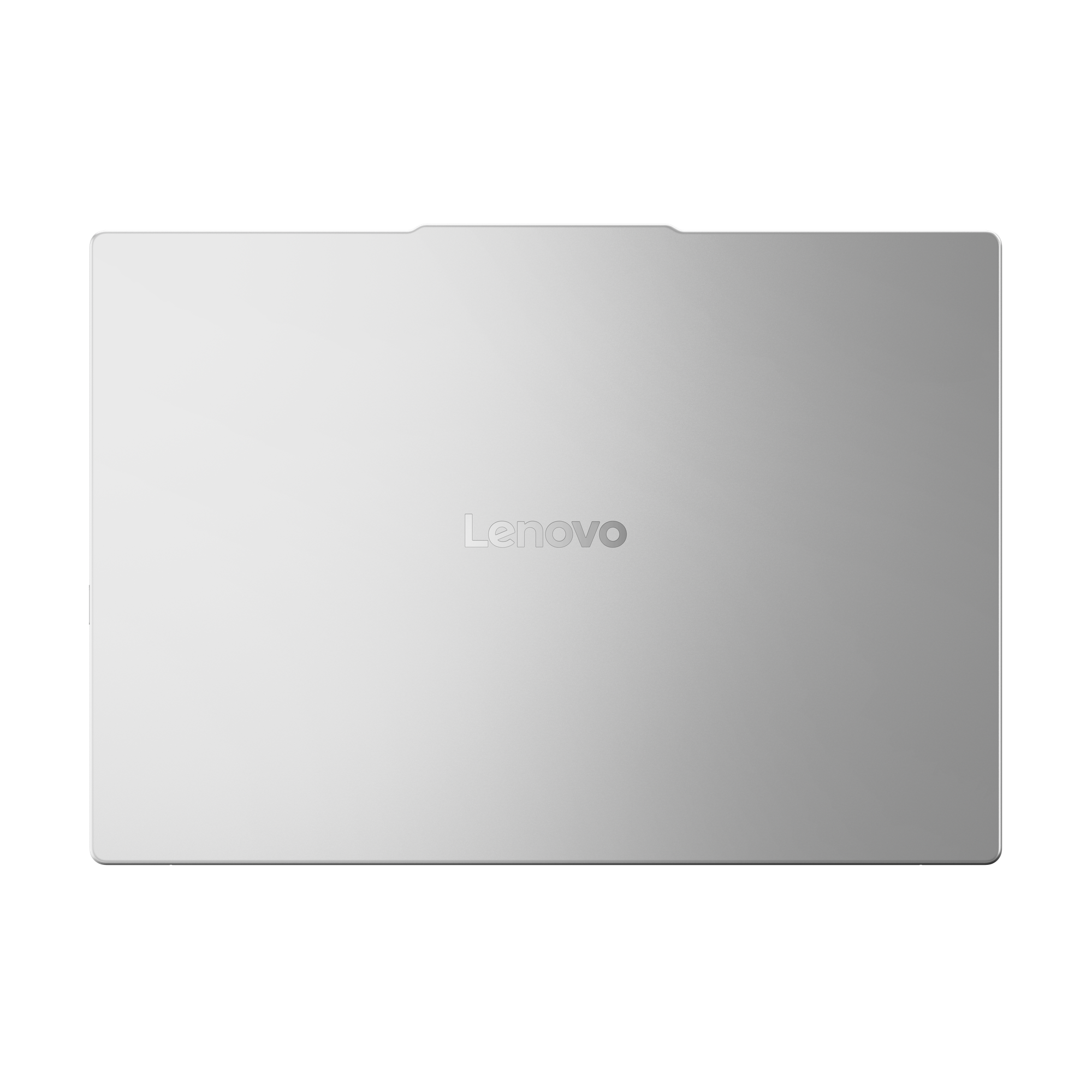 Ein geschlossener, silberner Lenovo Laptop auf schwarzem Hintergrund.