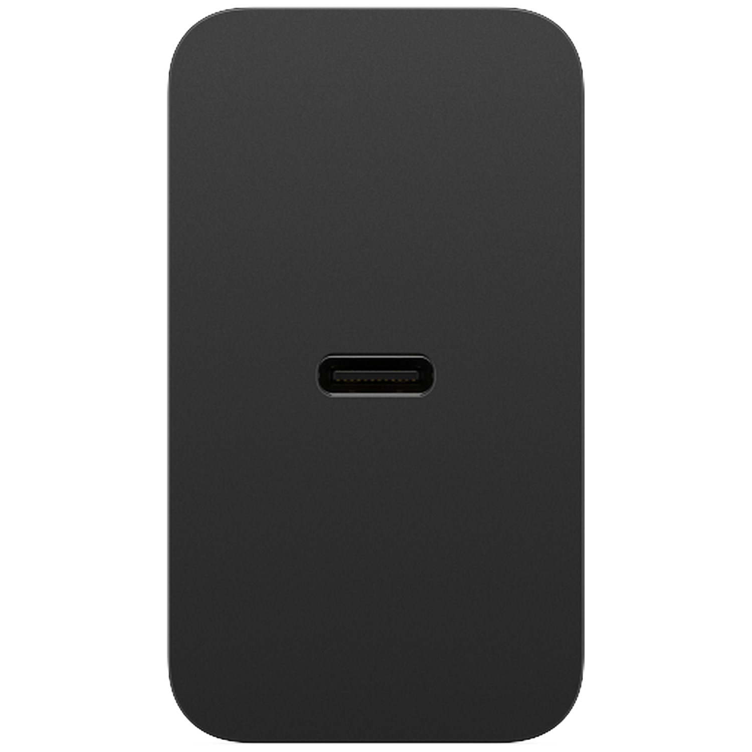 A black rectangular USB-C adapter with rounded corners.