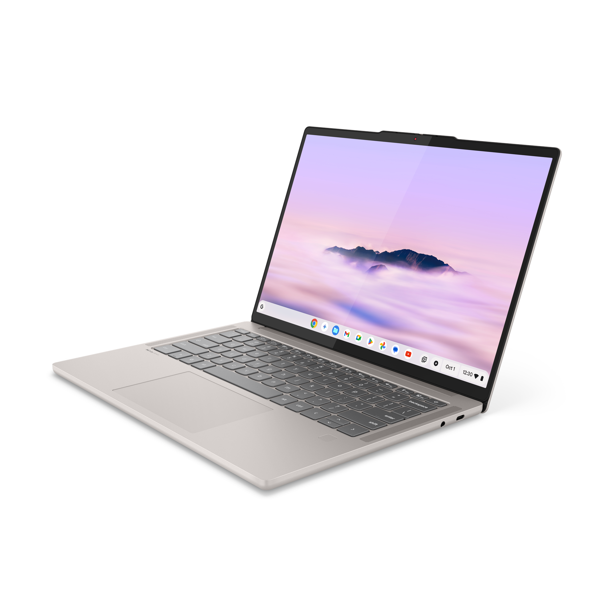 Ein silberner Laptop mit beleuchteter Tastatur und offenem Bildschirm.