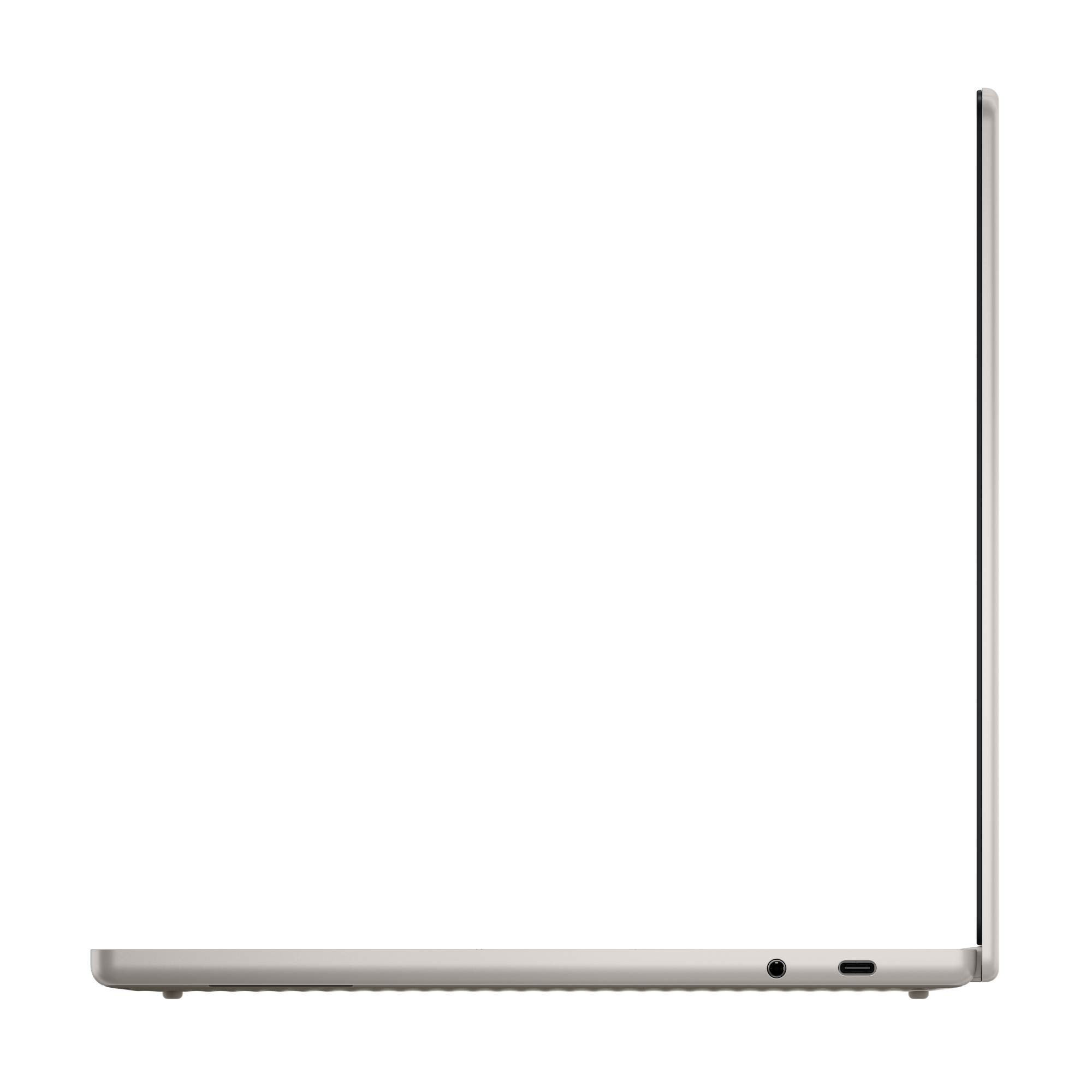 Ein hellgraues Notebook im Seitenprofil auf schwarzem Hintergrund.