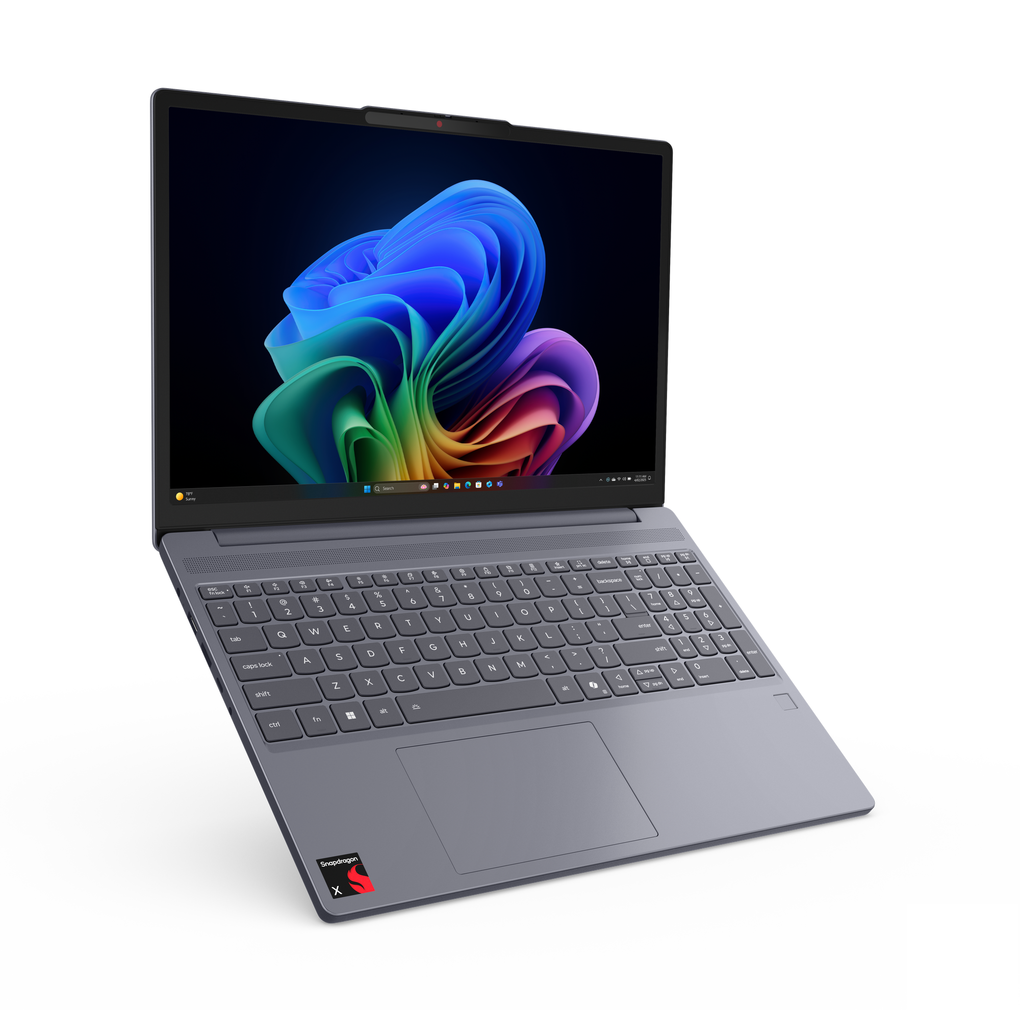 Ein geschlossener grauer Laptop mit einem bunten Hintergrund auf dem Bildschirm.