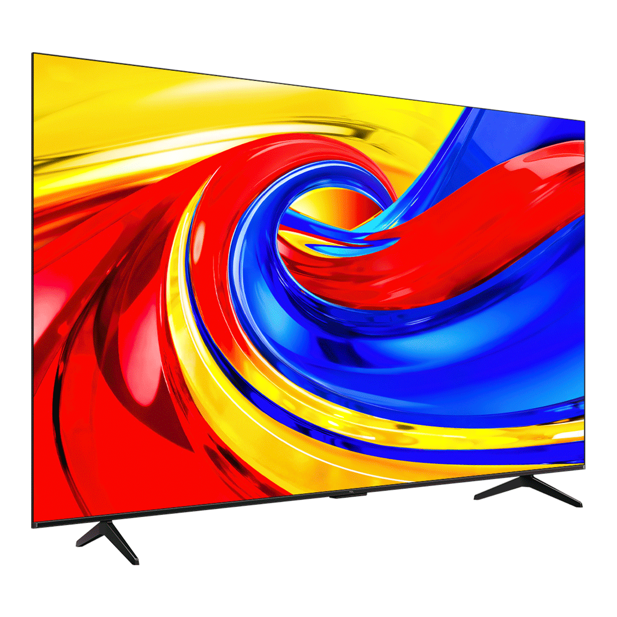 Soyut, renkli duvar kağıdı gösteren modern bir televizyon.