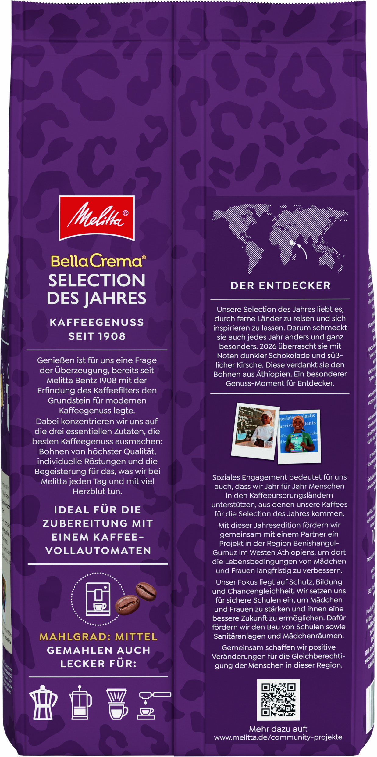Melitta Bella Crema Kaffeepackung mit Leopardenmuster und Infos zur Jahresedition.
