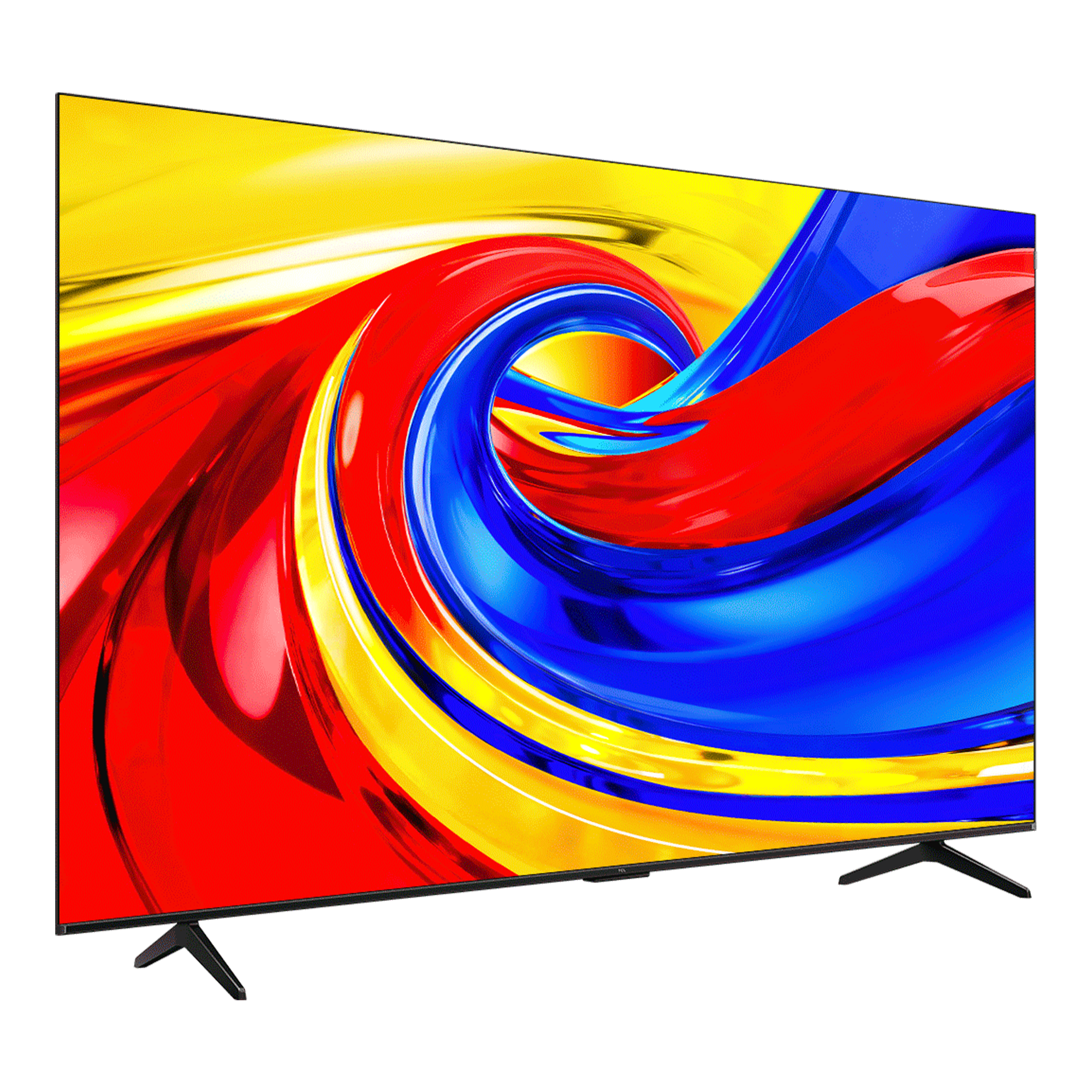 Kırmızı, sarı ve mavi canlı soyut arka plana sahip modern bir televizyon.