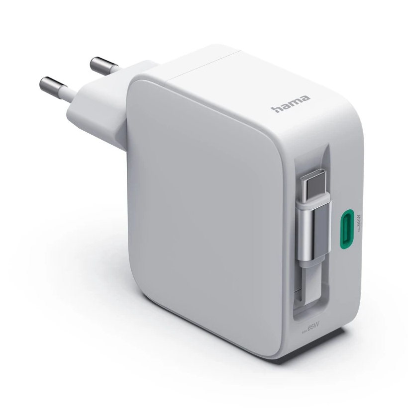 Biała ładowarka Hama z dwoma portami USB-C i wtyczką EU.