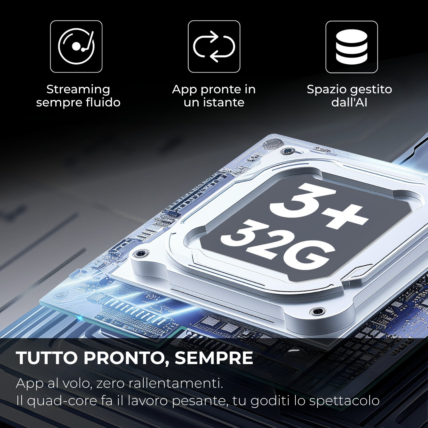 Primo piano di un chip per computer con etichetta 3+ 32G.
