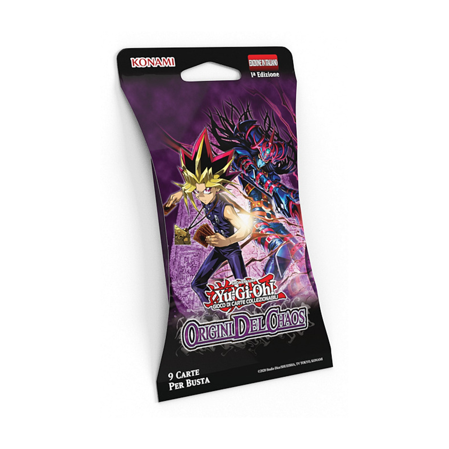 Busta di carte Yu-Gi-Oh! con Yugi e Mago Oscuro. Prima edizione italiana.