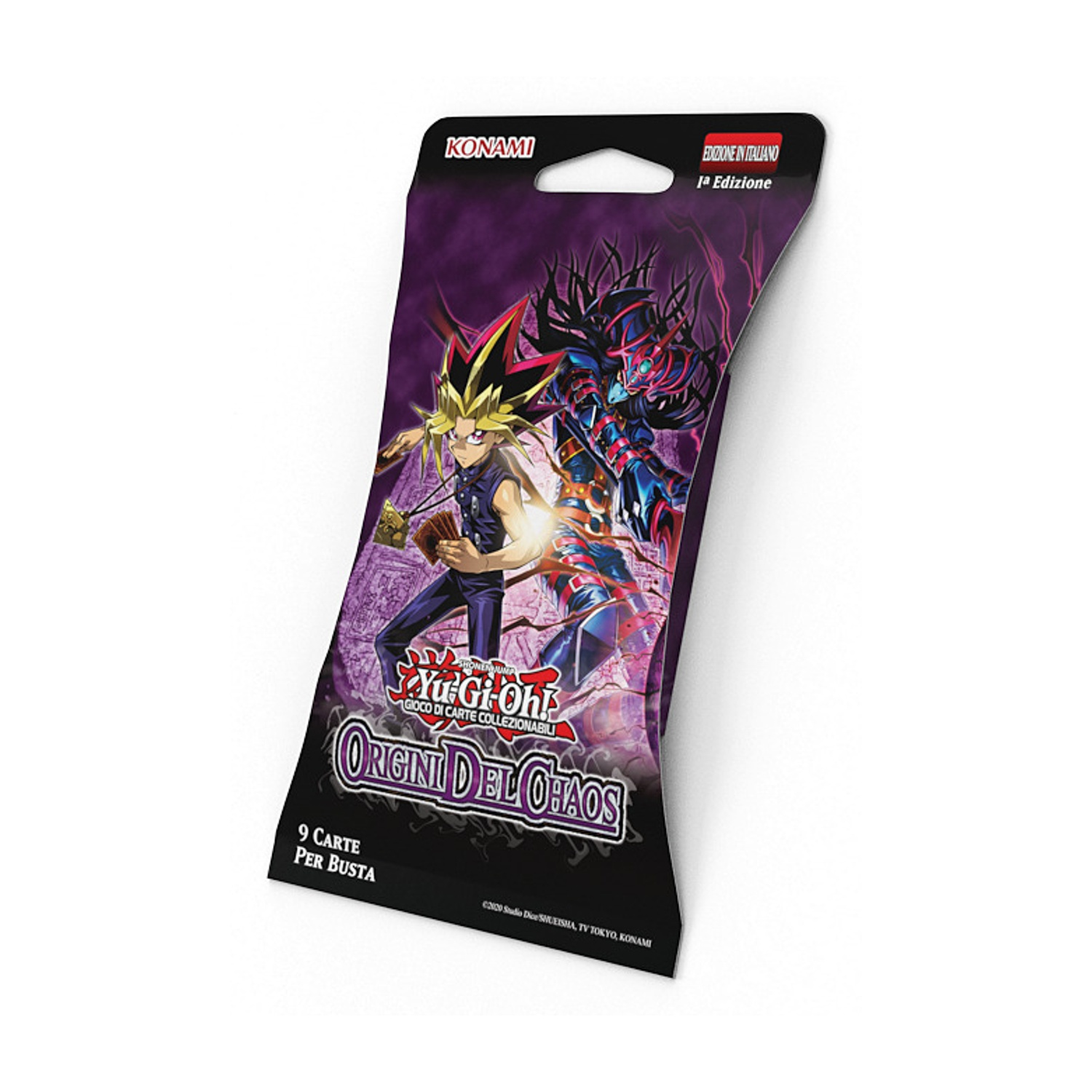 Confezione gioco carte collezionabili Yu-Gi-Oh! con Yugi e Mago Oscuro.
