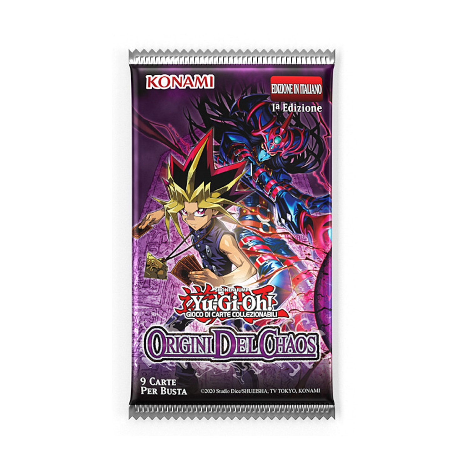 Confezione carte Yu-Gi-Oh!, Edizione Italiana, con Yugi e un avversario oscuro.