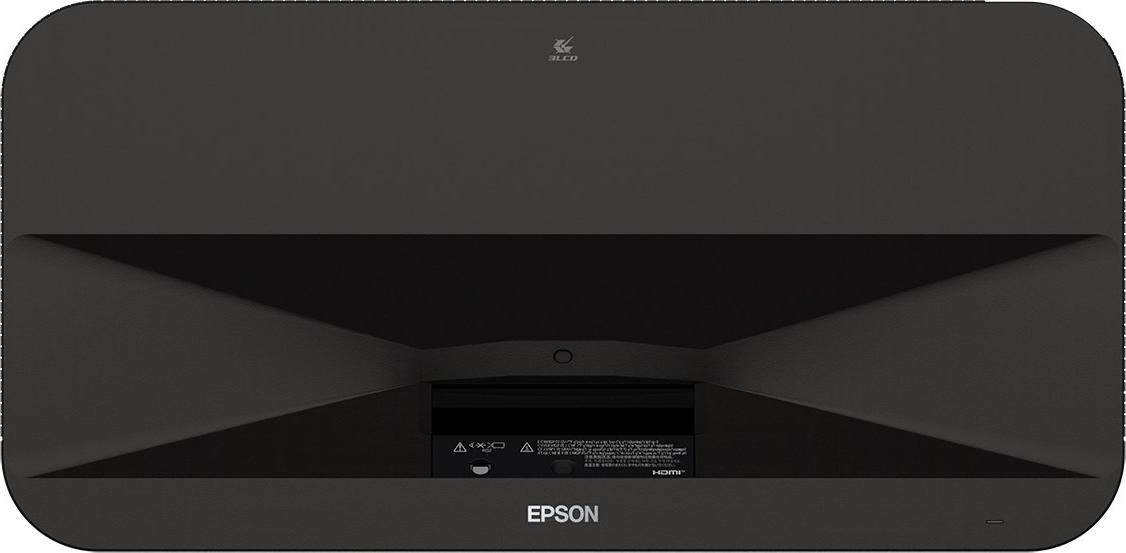 Proiettore Epson nero con logo 3LCD in alto e porte in basso.