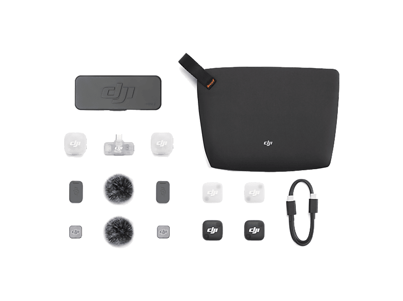 Micrófono - DJI Mic Mini 2 (2TX + 1 Mobile RX Estuche carga), Inalámbrico, 48h Auton, 3 Preajustes Tono de Voz , Cancelación Ruido Niveles Negro