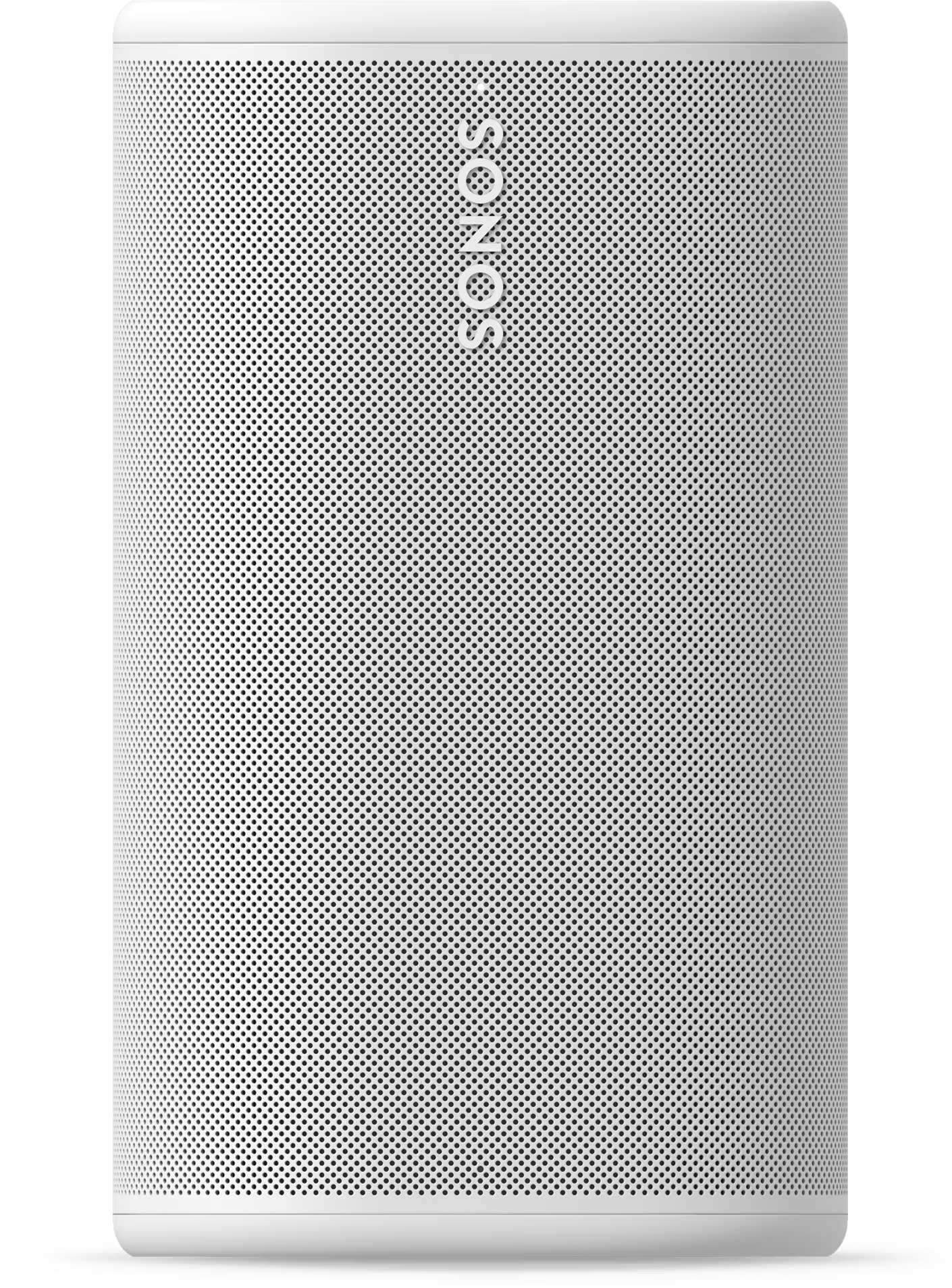 Biały głośnik Sonos z perforowaną kratką i logo.