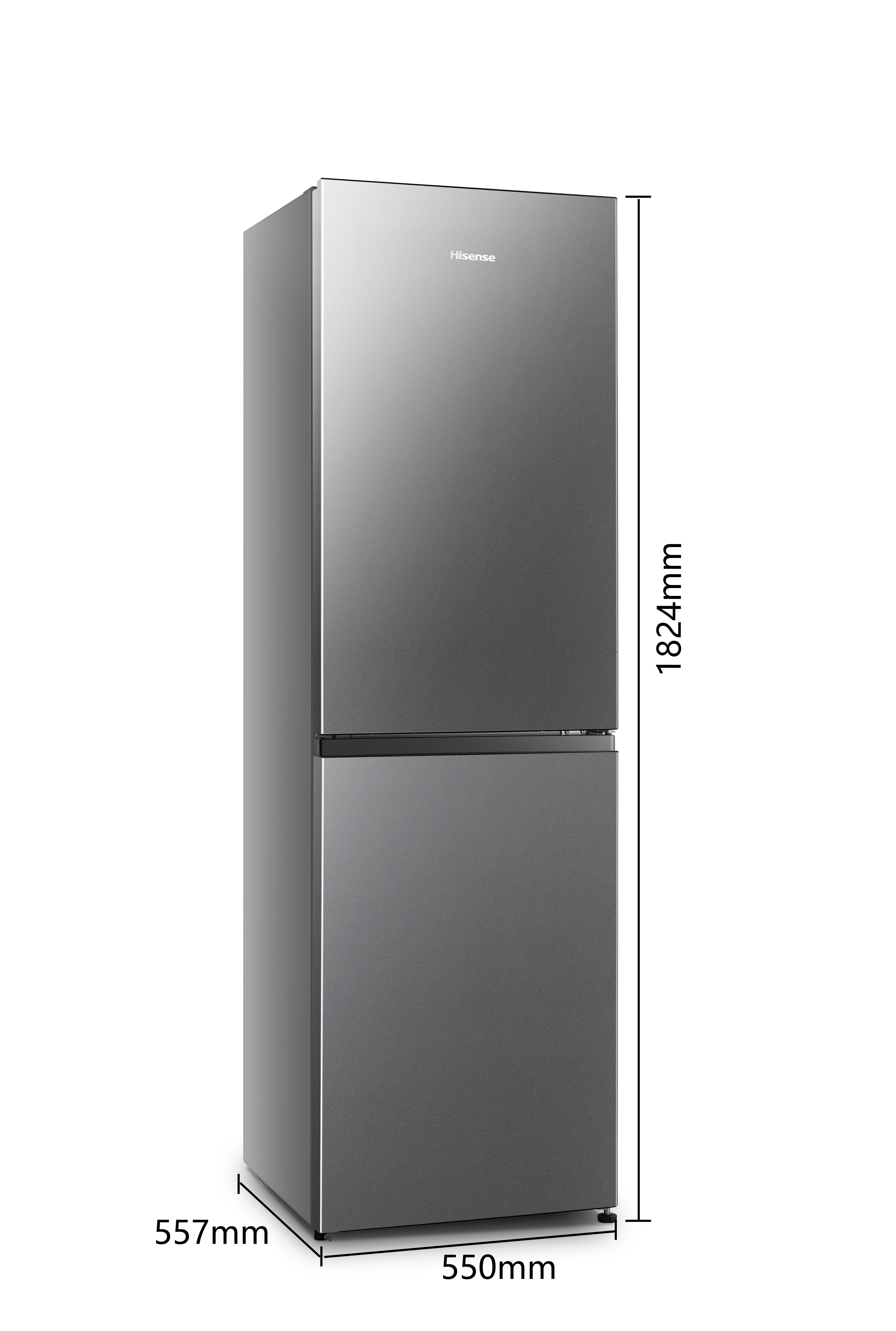 Grauer Hisense-K ühlschrank mit zwei Türen, 1824 mm hoch.