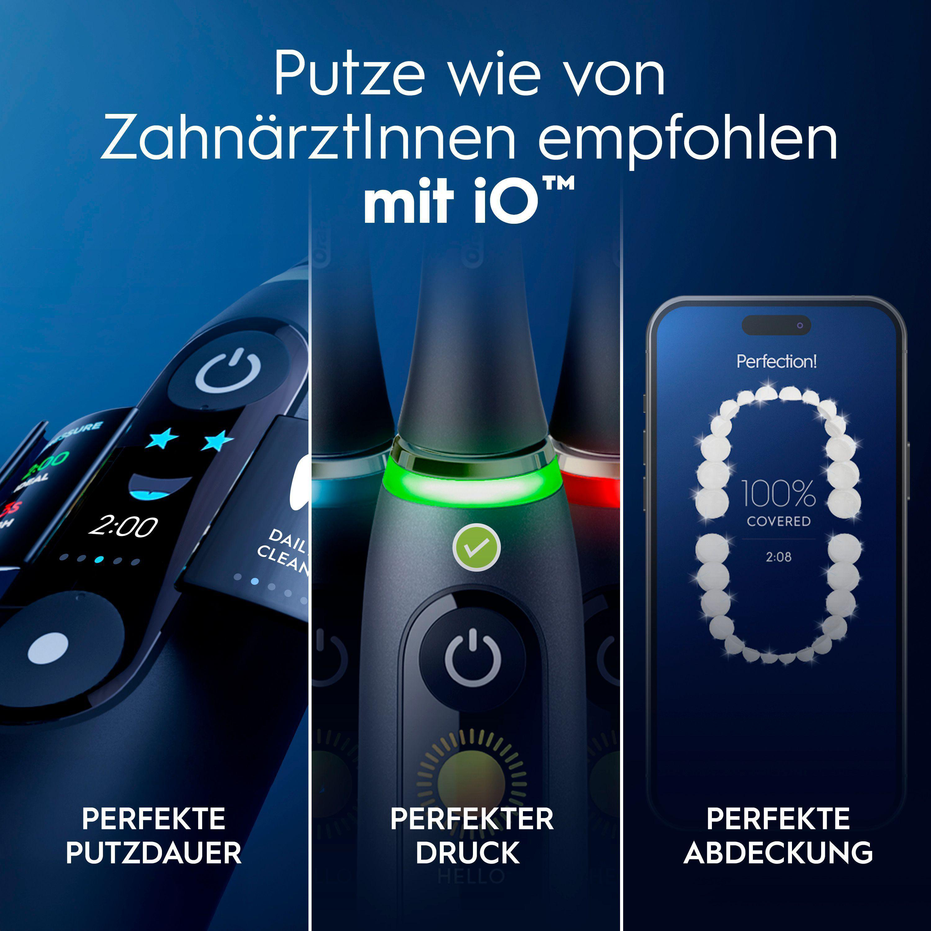 Elektrische Zahnbürsten und Smartphone-App zeigen Putzfunktionen.