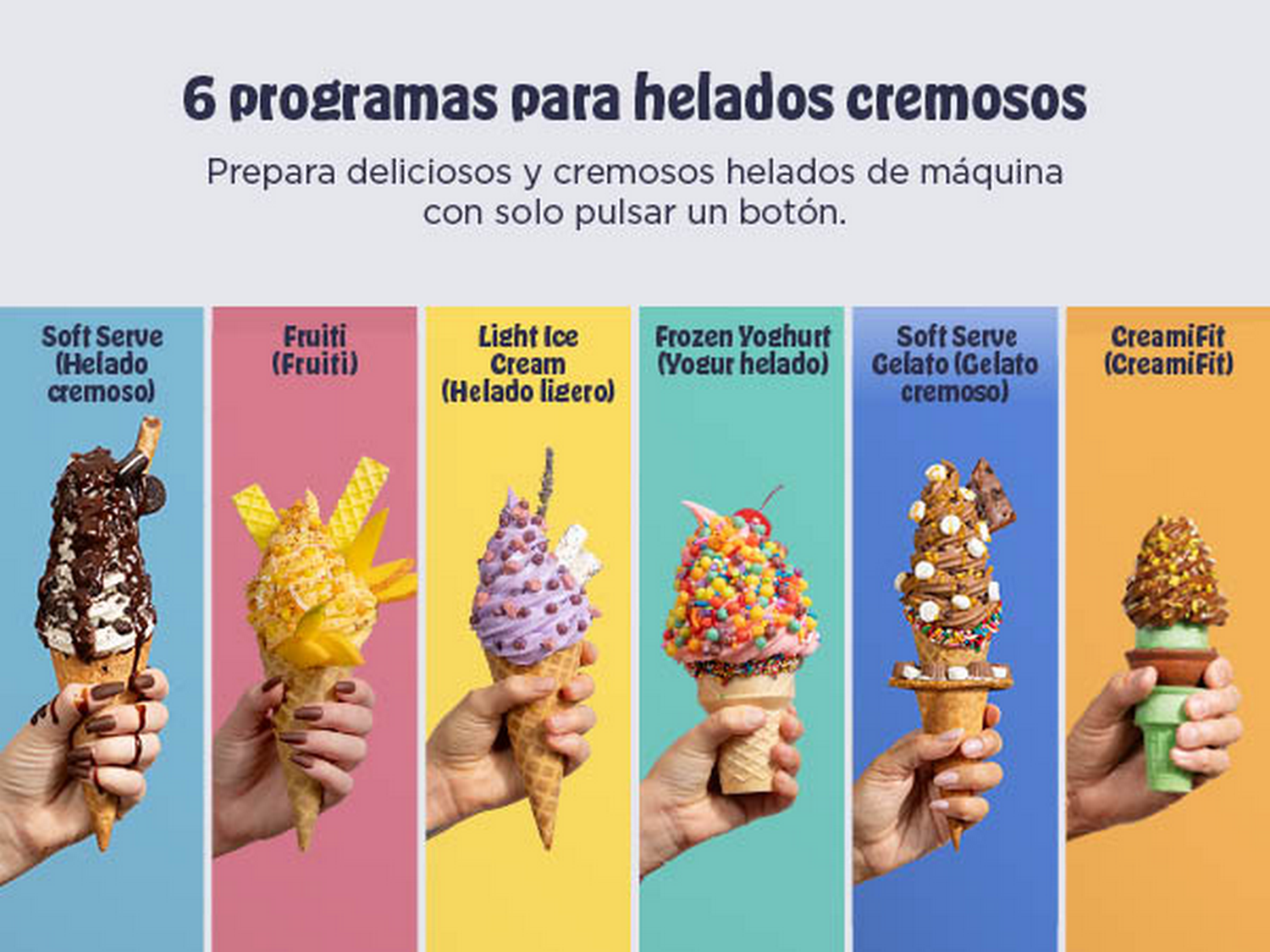 6 programas para helados cremosos. Prepara deliciosos y cremosos helados de máquina con solo pulsar un botón