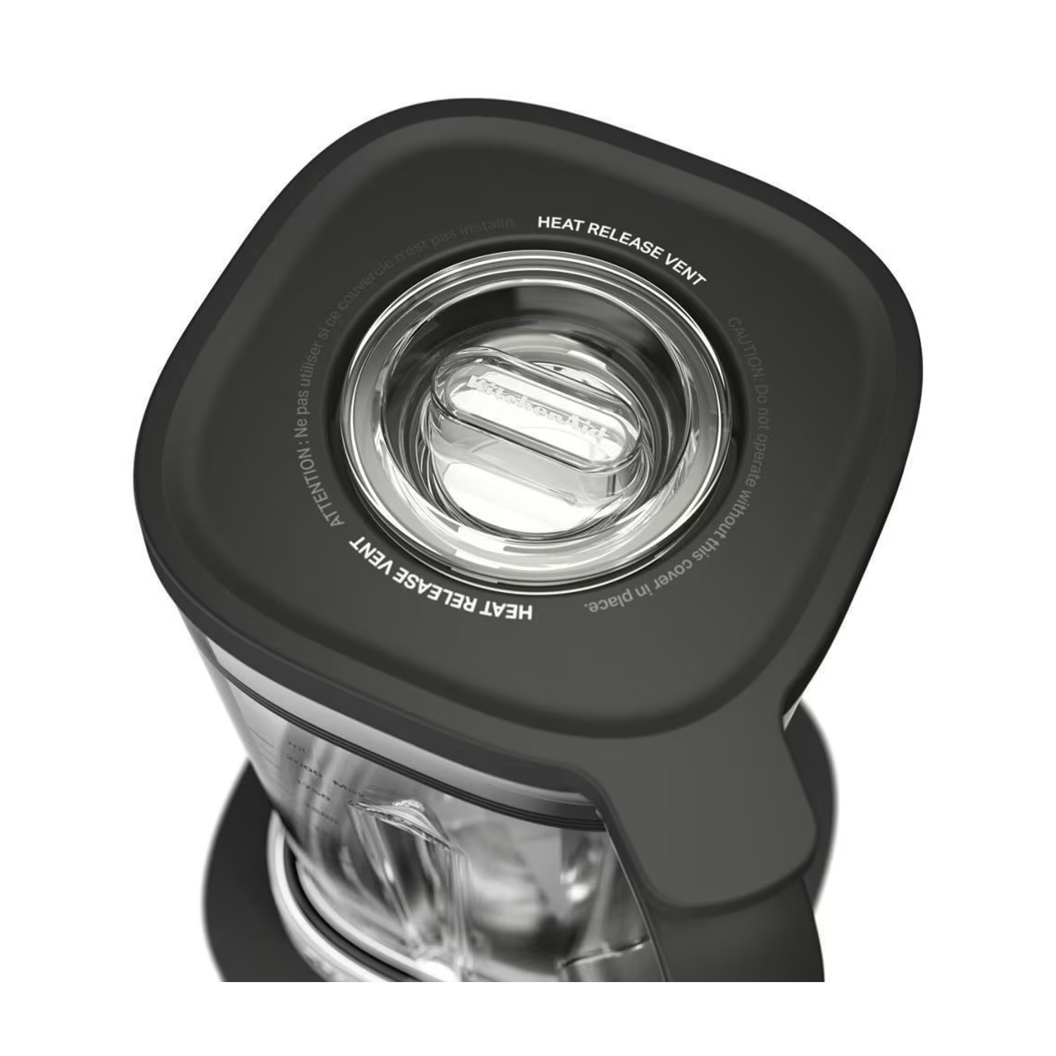 Coperchio nero frullatore con testo "Heat Release Vent".