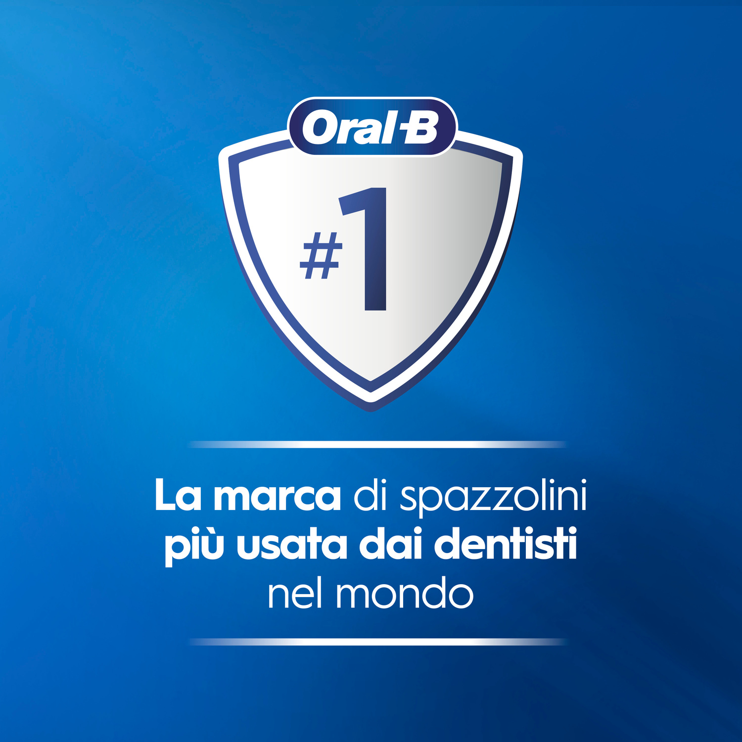 Logo Oral-B con numero 1 e testo: La marca di spazzolini più usata dai dentisti nel mondo.