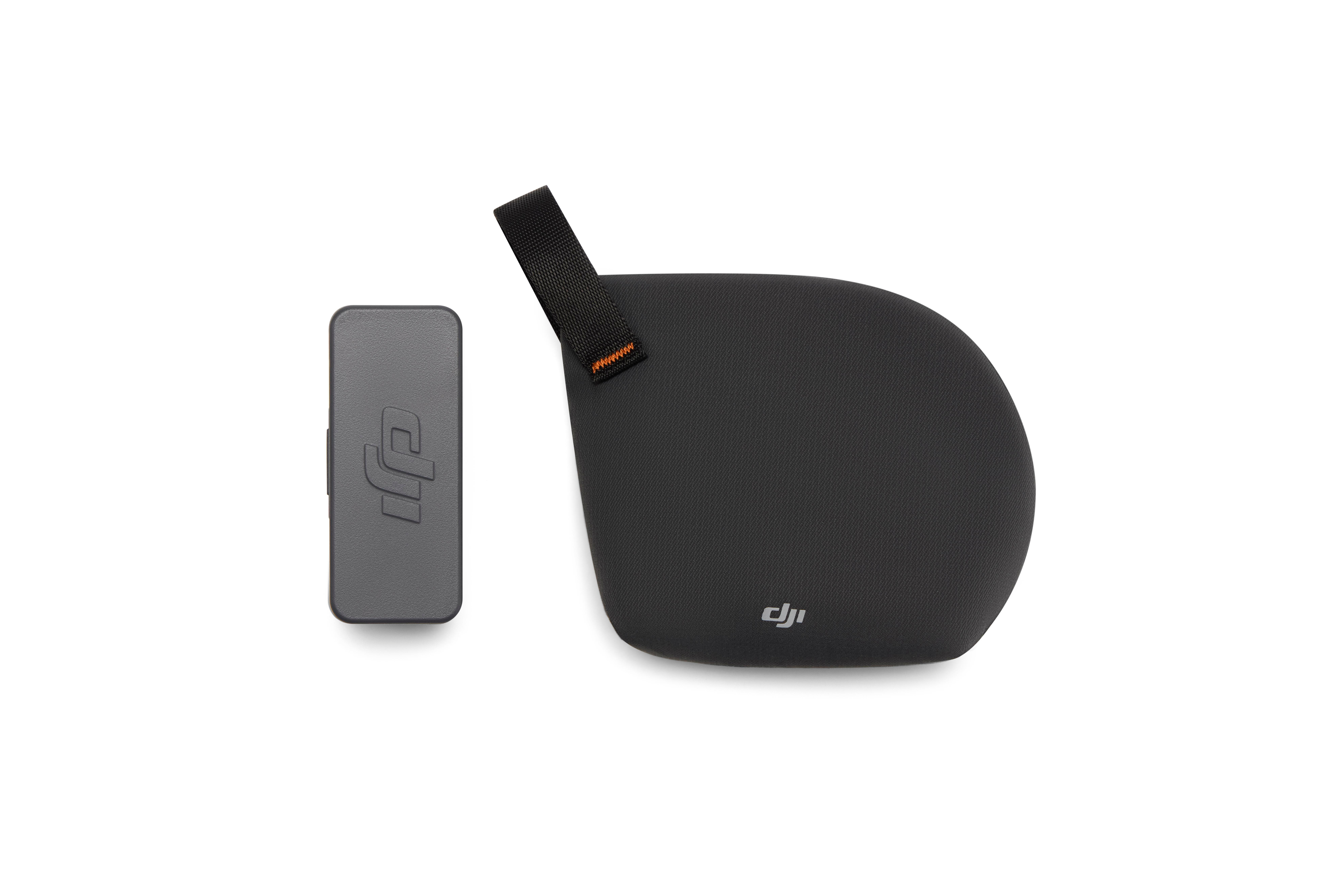 Ein graues Rechteck und eine schwarze Tasche mit DJI-Logo.