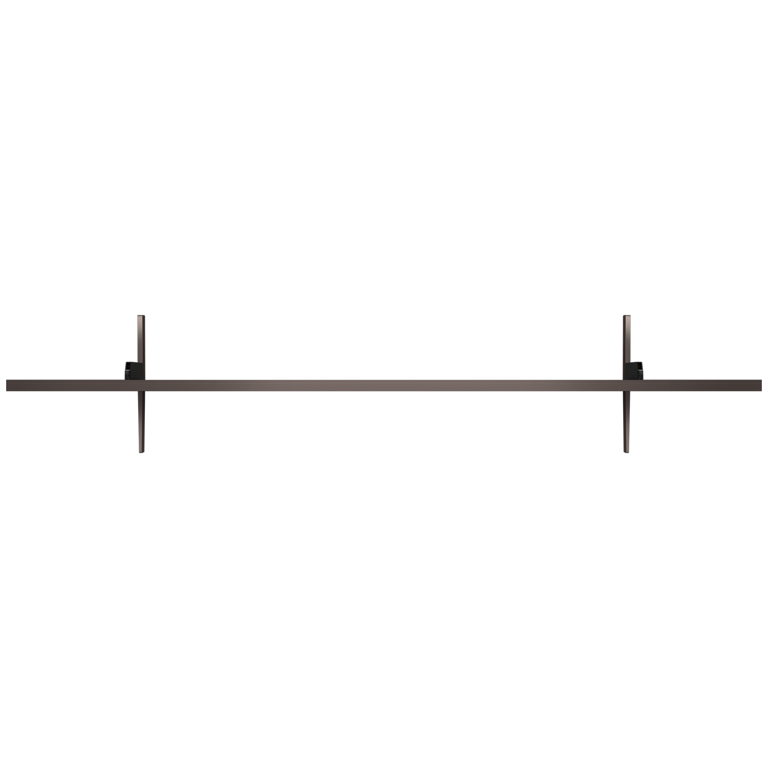 A narrow, dark shelf with two vertical supports.