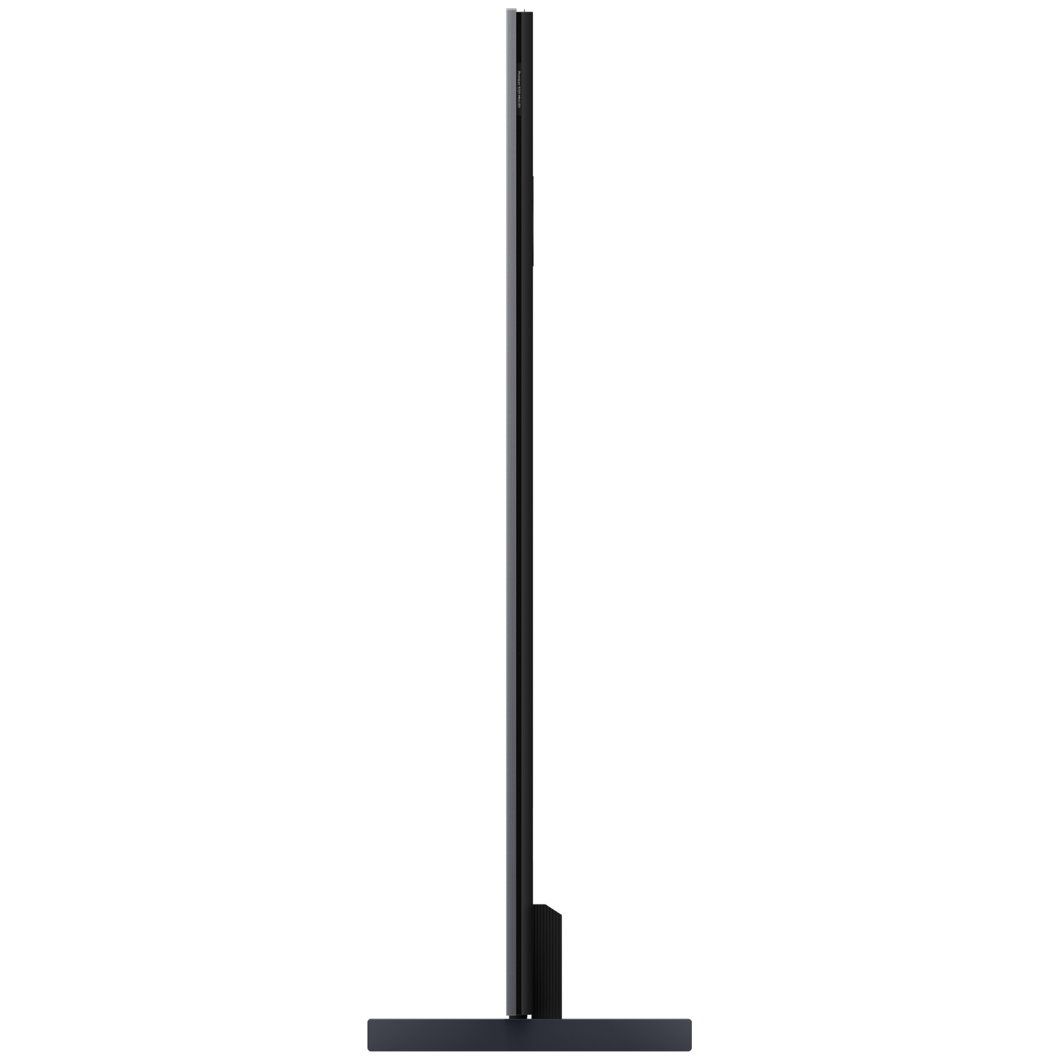 Black television with a slim profile on a dark base.