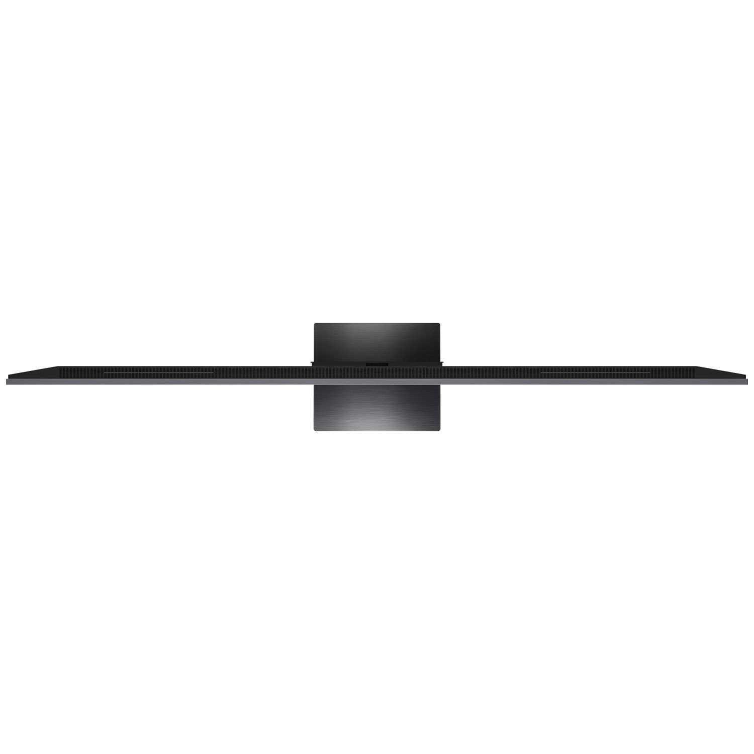 A black television with a wide, slim screen and a rectangular base, viewed from above.