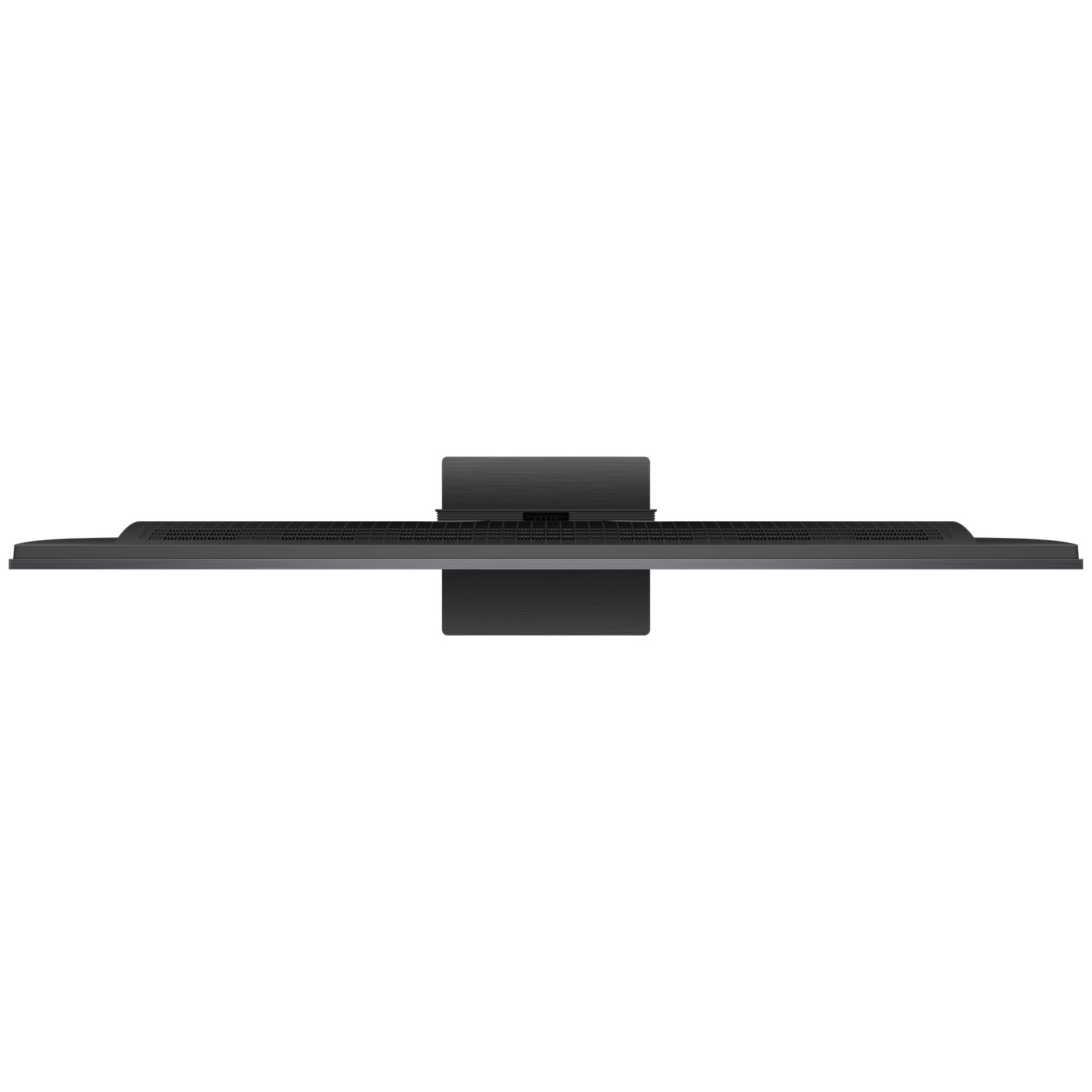 Top view of a black flat-screen television with its stand.
