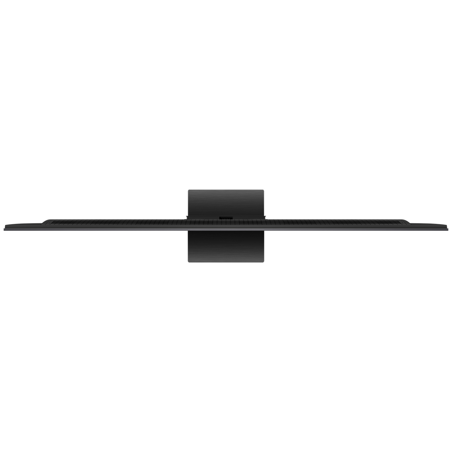 Flat black television with a rectangular stand, viewed from above.