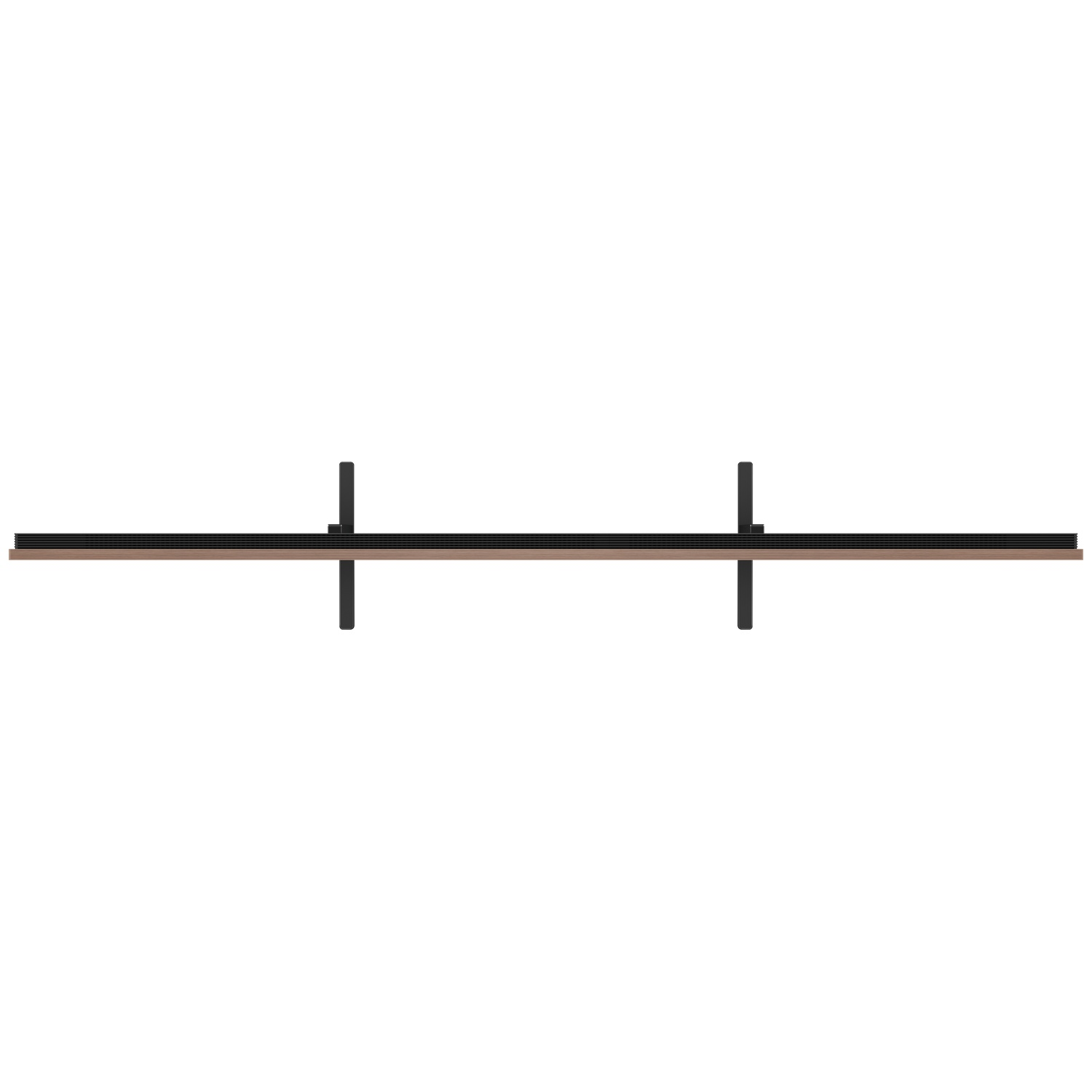 Een smalle, lange zwarte plank met twee verticale steunen.