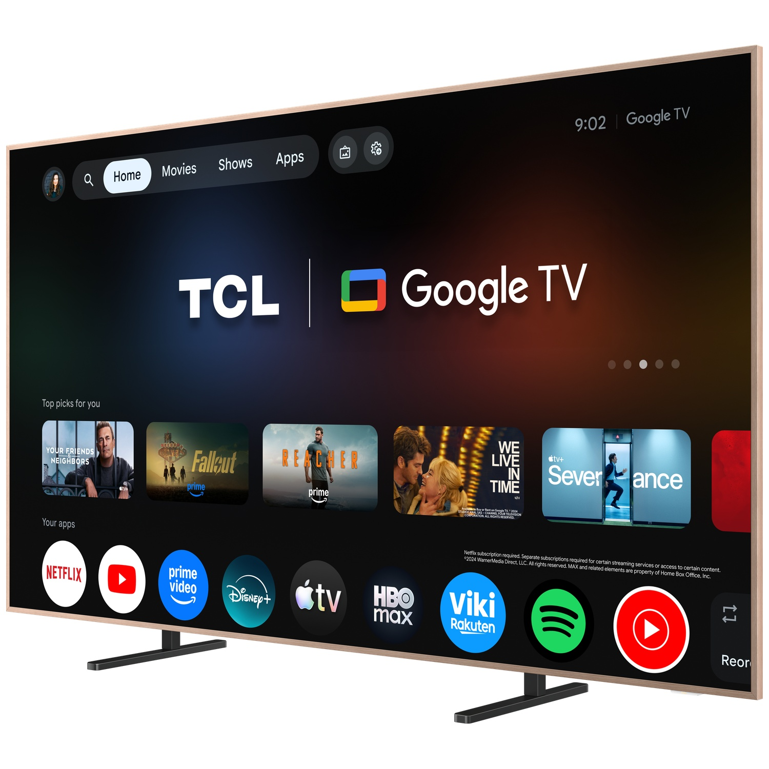 Een TCL Google TV met apps zoals Netflix, Prime Video en Disney+.