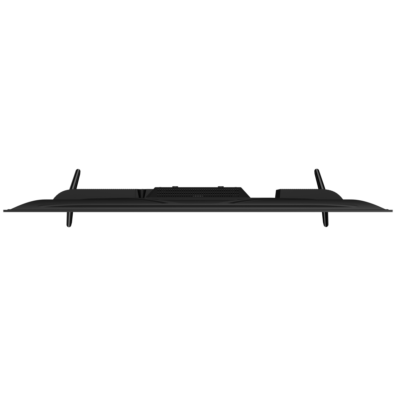 Top view of a black television with two stands and antennas.