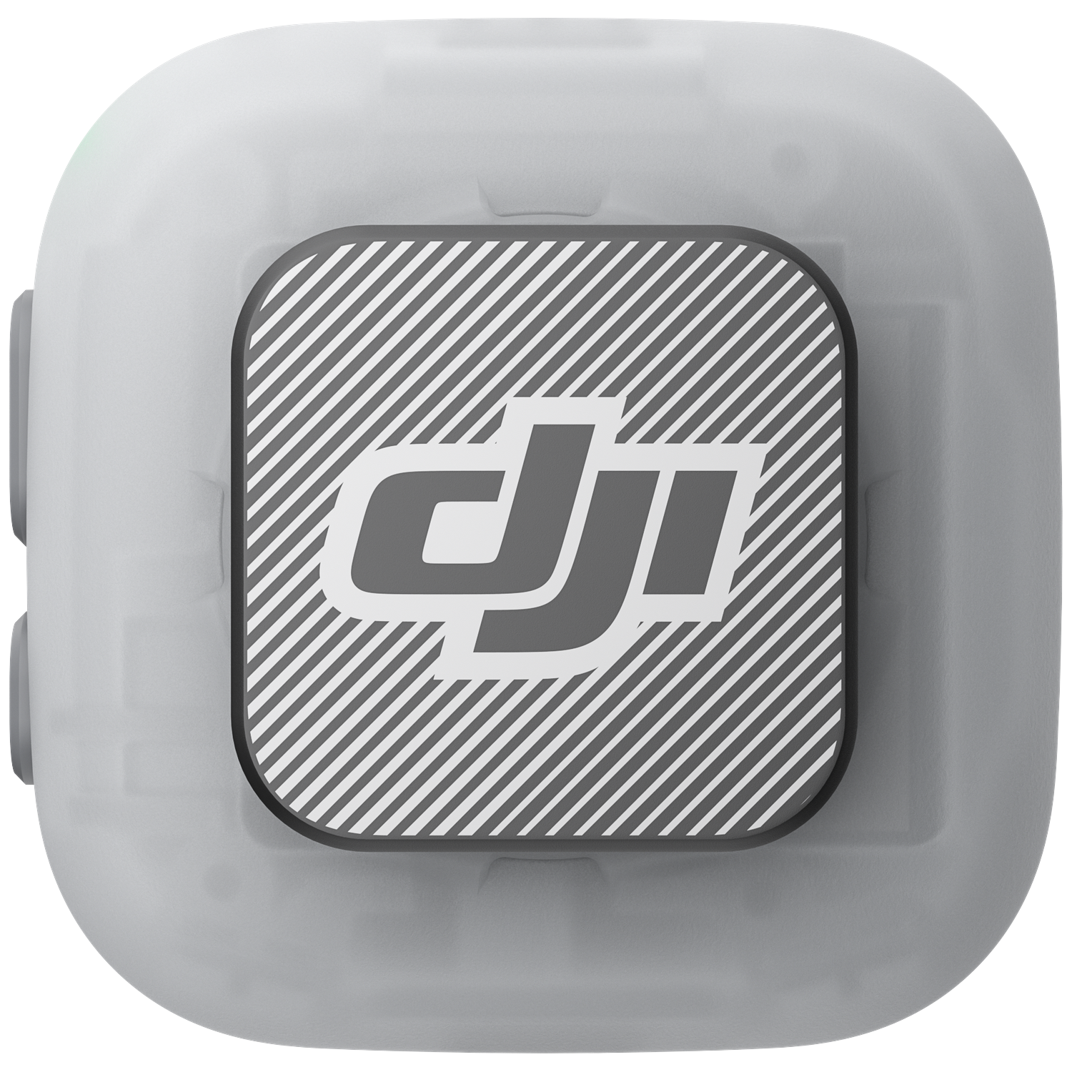 Grijs DJI-logo op een wit, afgerond object.