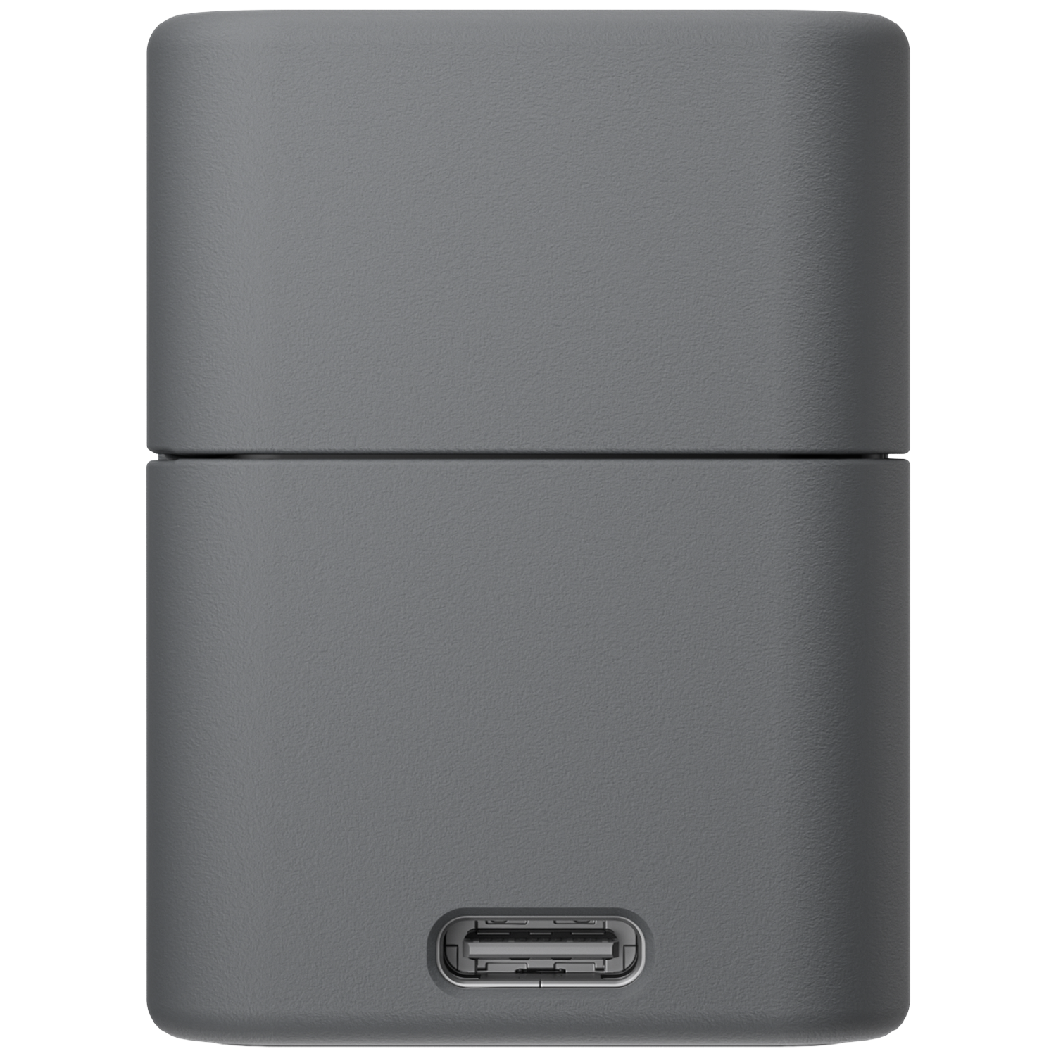 Gray casing with a USB-C port at the bottom. Divided by a thin line.