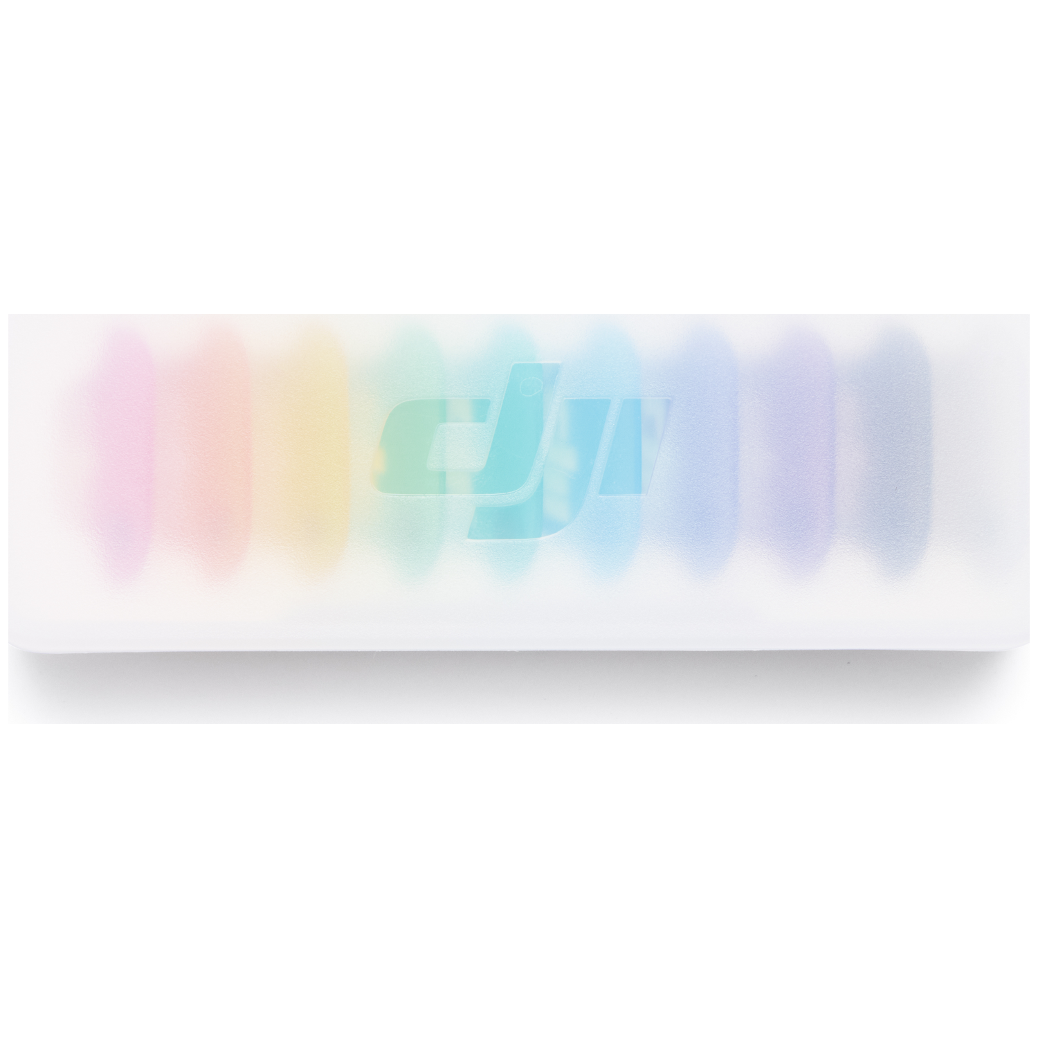 Verloop van roze naar geel naar blauw in een witte houder met logo.