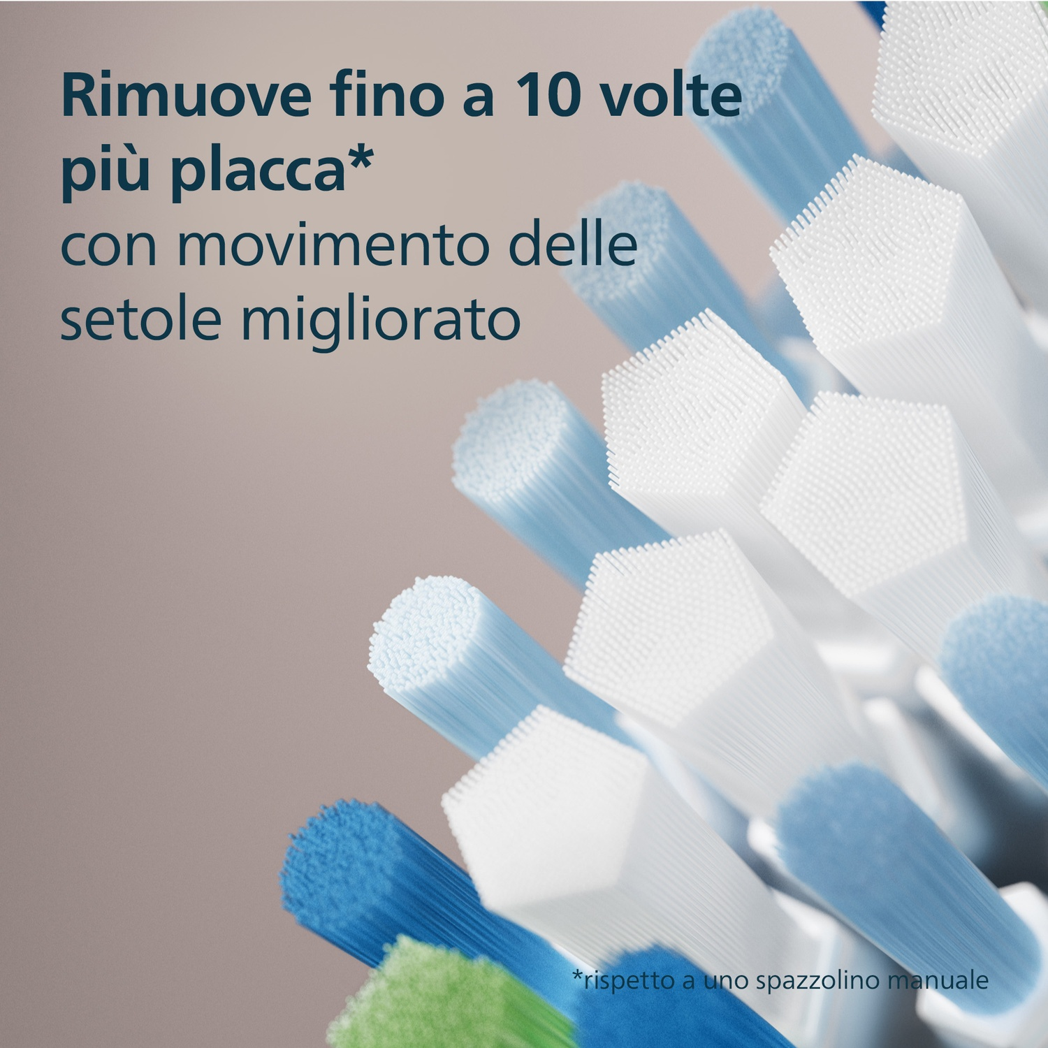 Primi piani di testine di spazzolino con testo.
