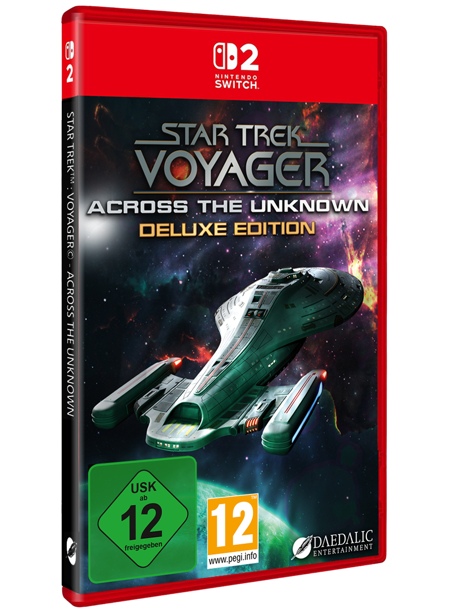 Star Trek Voyager Spielhülle für Nintendo Switch mit Raumschiff vor Planet.