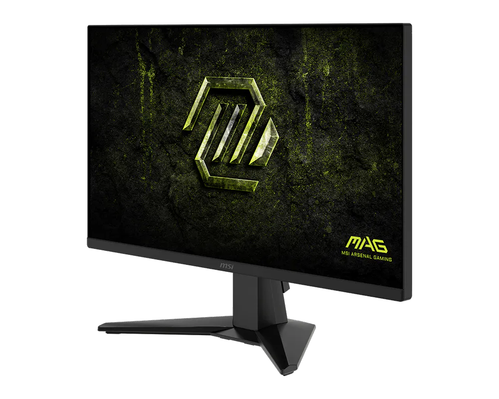 Egy fekete gamer monitor zöld logóval a képernyőn.