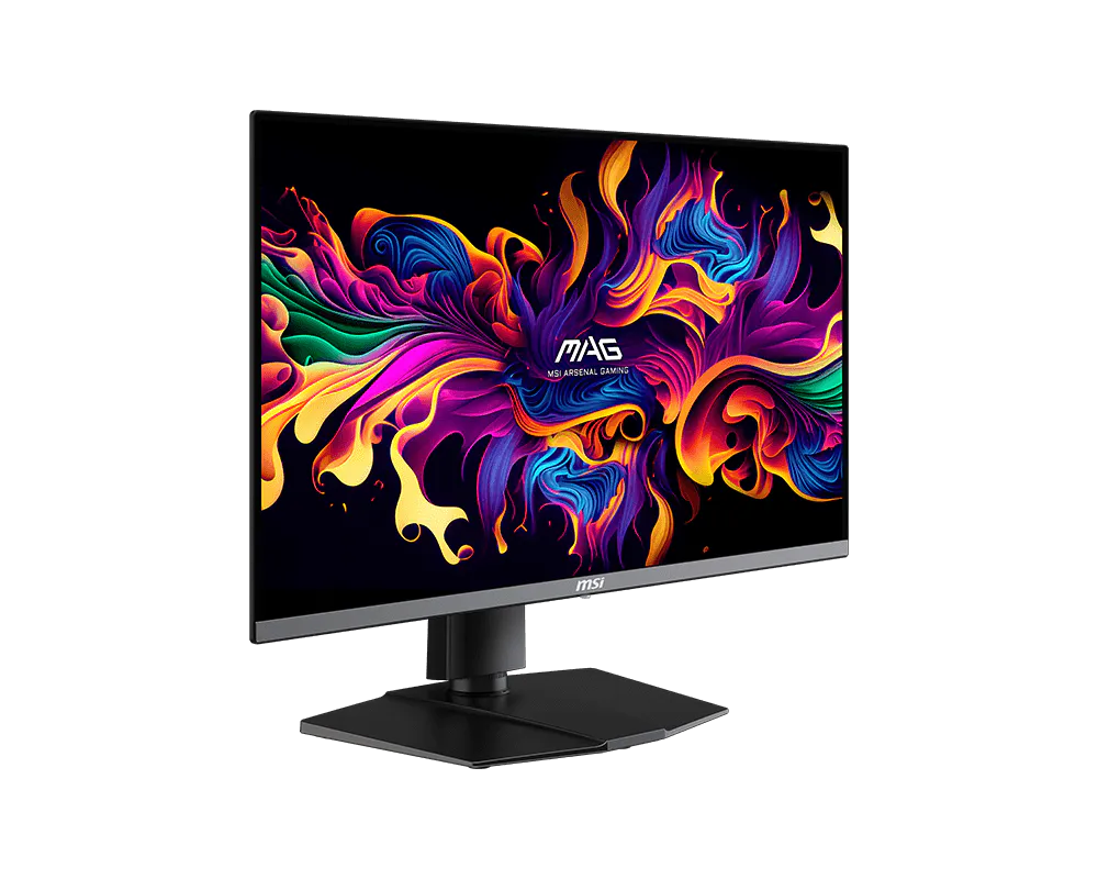 Egy MSI gamer monitor élénk, absztrakt háttérképpel.