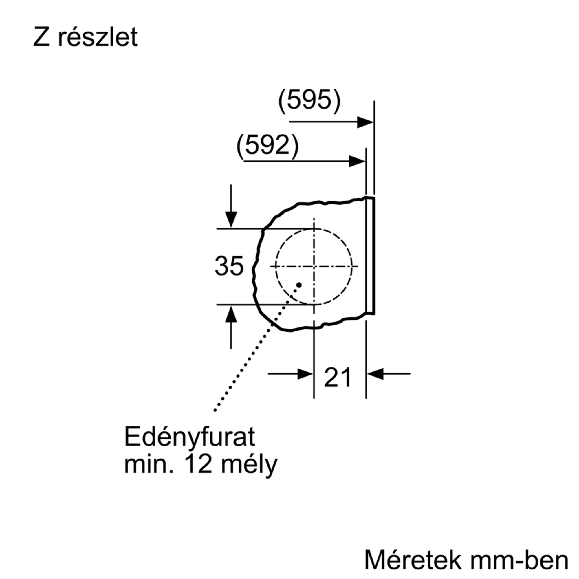Műszaki rajz méretekkel, furat átm. 35mm, mélység min. 12mm.
