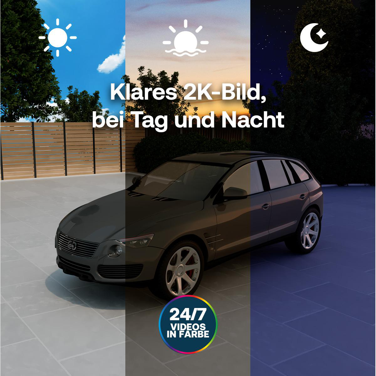 Ein Auto wird bei Tag und Nacht gezeigt, mit Klarheit und Farbvideos.