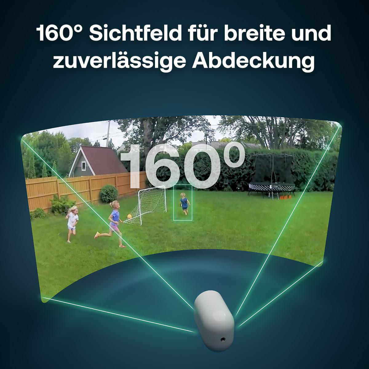 Kinder spielen im Garten, breites Sichtfeld von 160 Grad.