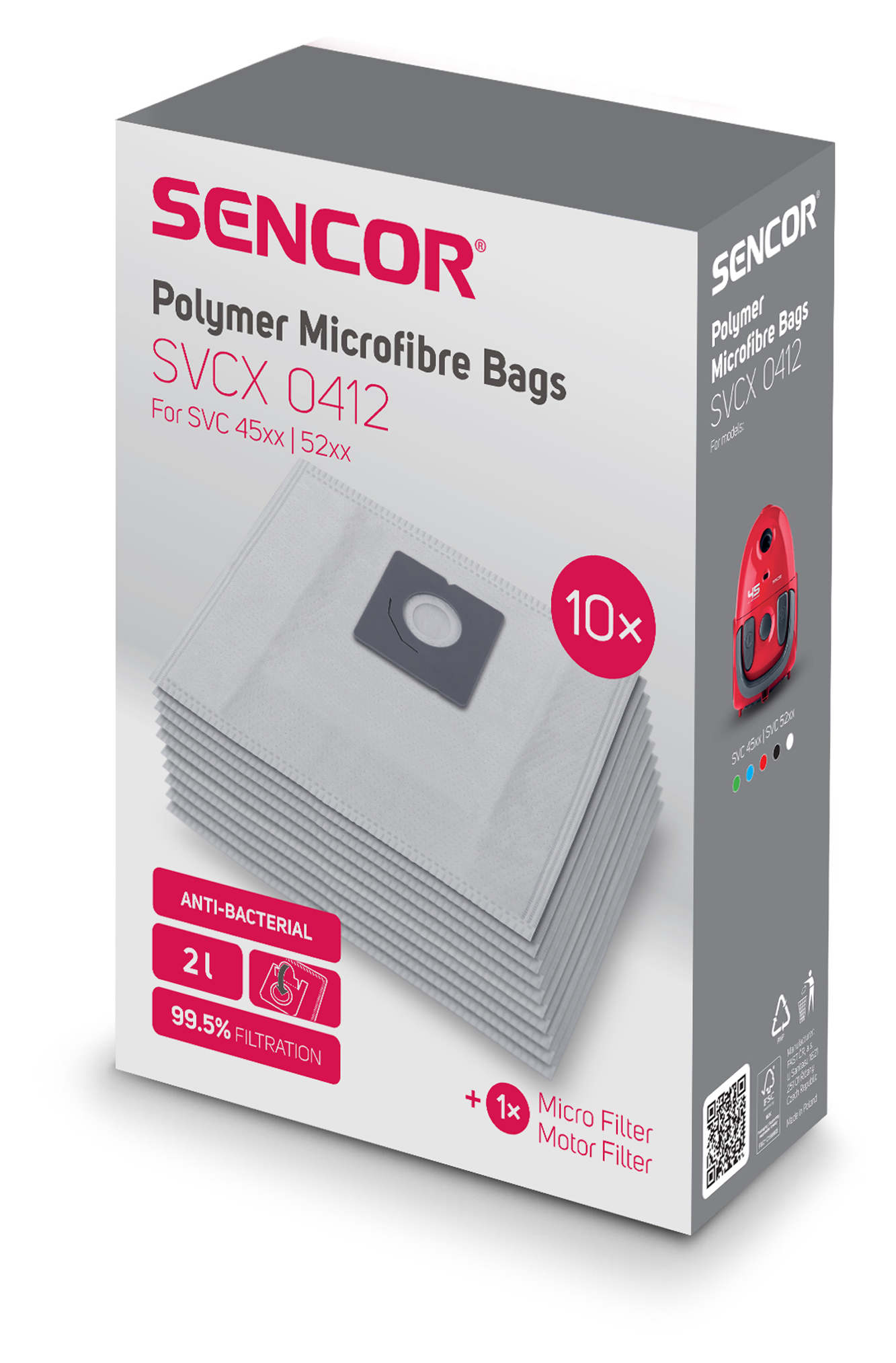 SENCOR Polymer Mikroszálas Porzsák SVCX 0412 csomagolás, 10 db, motor szűrővel.