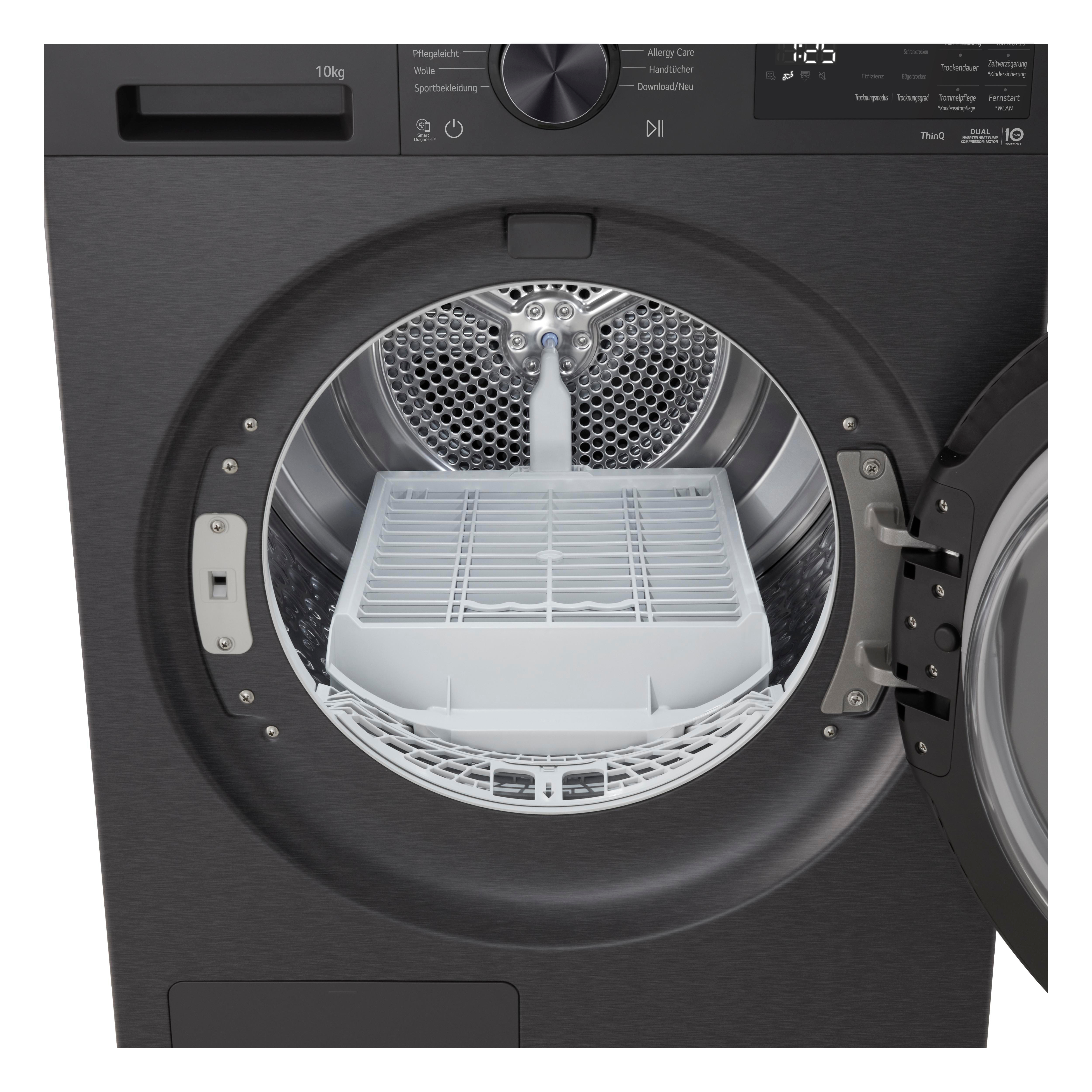 Offene Waschmaschine mit 10kg Kapazität, Display und Bedienknopf.