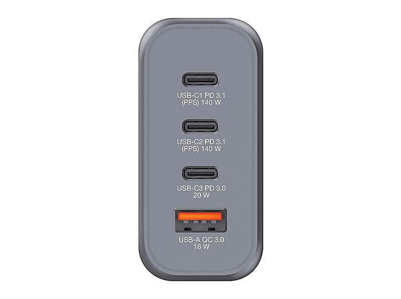 VERBATIM GNC-140 GAN Ladegerät, 4 Anschlüsse, USB-C, USB-A, 140 Watt, (EU/UK/US) — Foto 2 von 3