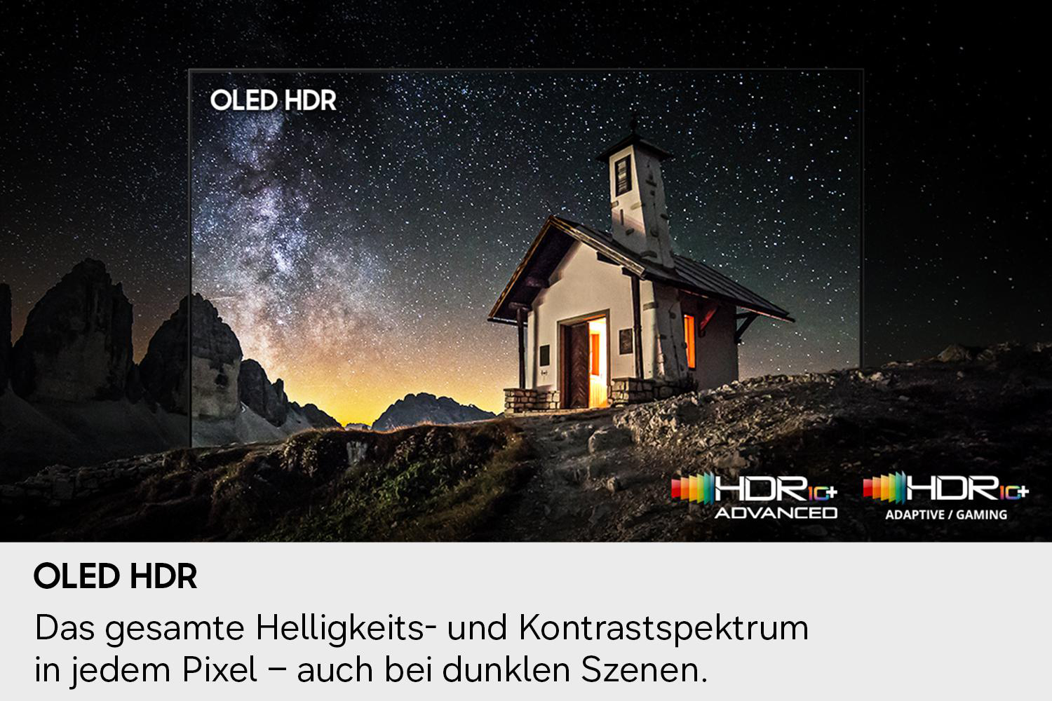 OLED HDR zeigt eine Hütte unter einem Sternenhimmel.
