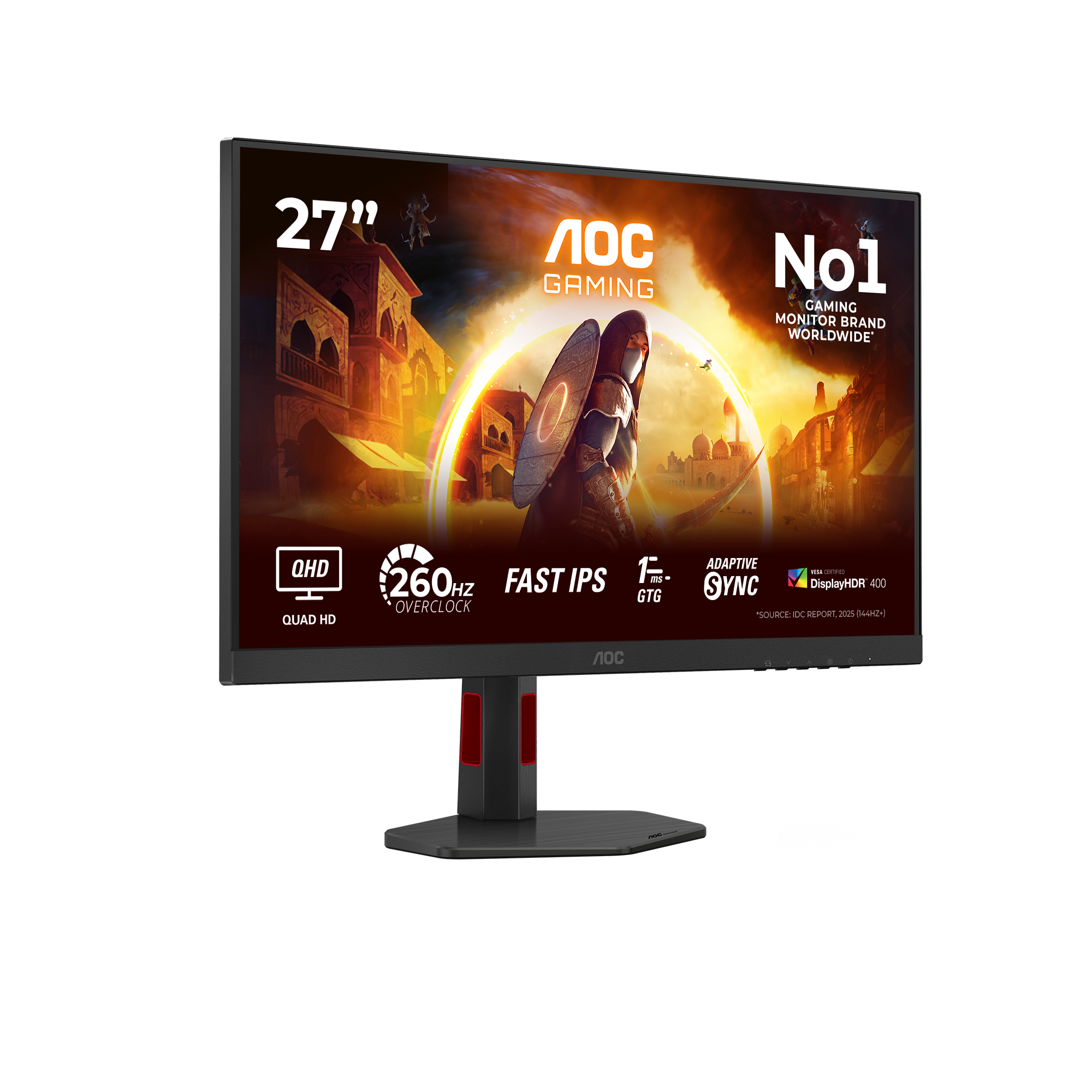 Ein 27-Zoll-AOC-Gaming-Monitor mit QHD, 260Hz, schnellem IPS und Adaptiver Synchronisation.