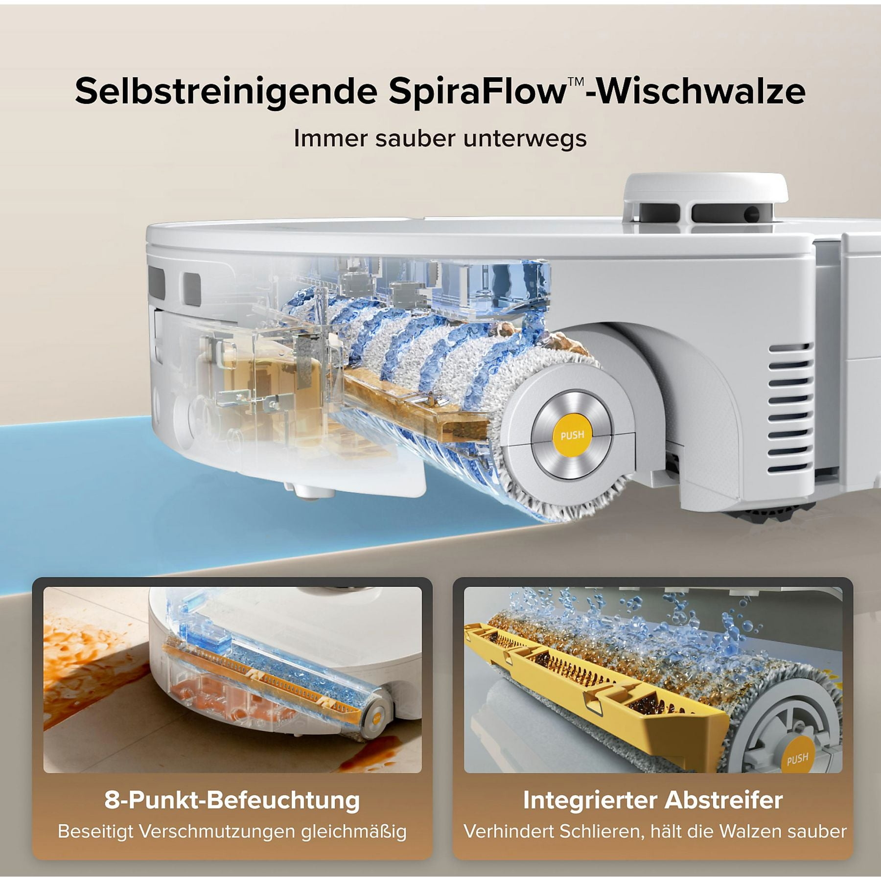 Rullo autopulente con tecnologia SpiraFlow e raschiatore integrato.