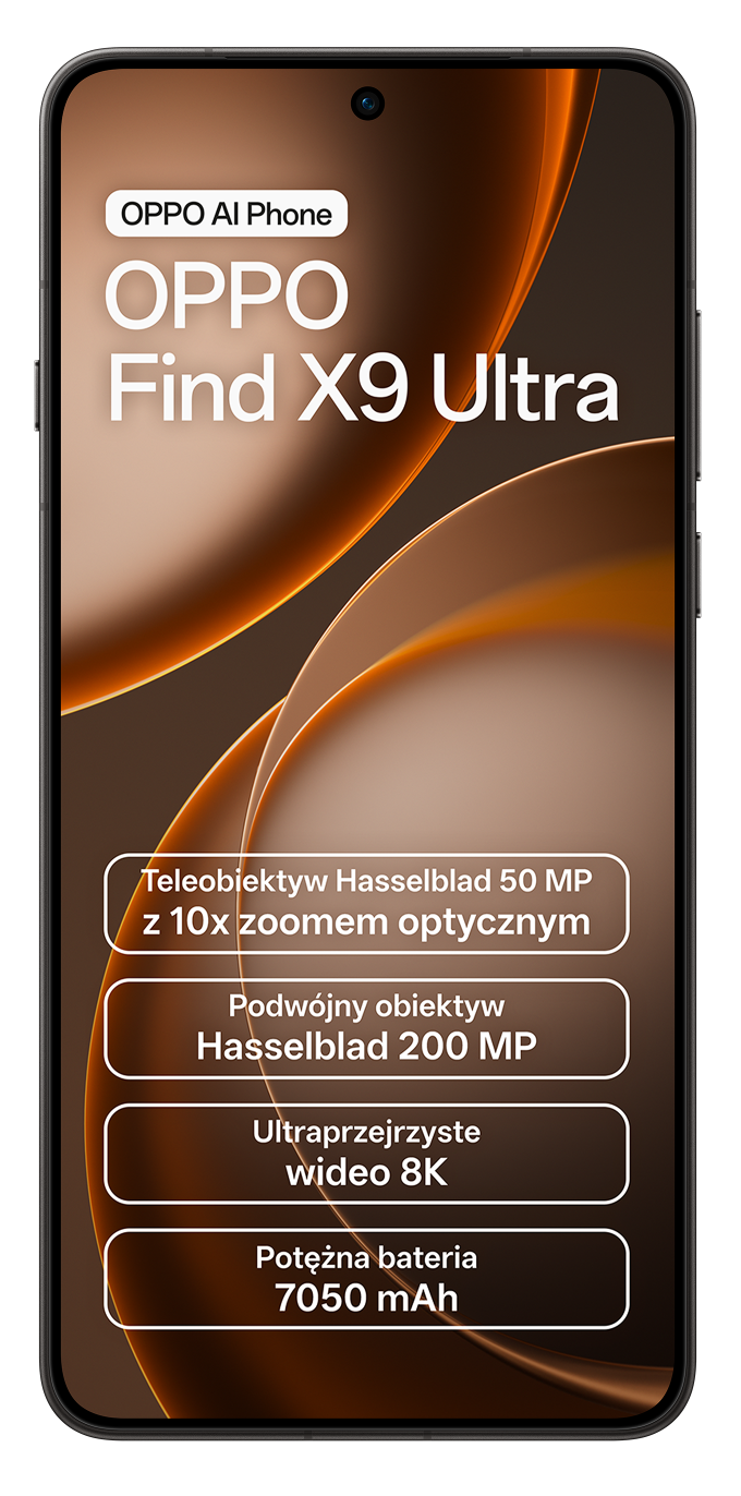OPPO Find X9 Ultra: teleobiektyw 50 MP, podwójny 200 MP, wideo 8K, bateria 7050 mAh.
