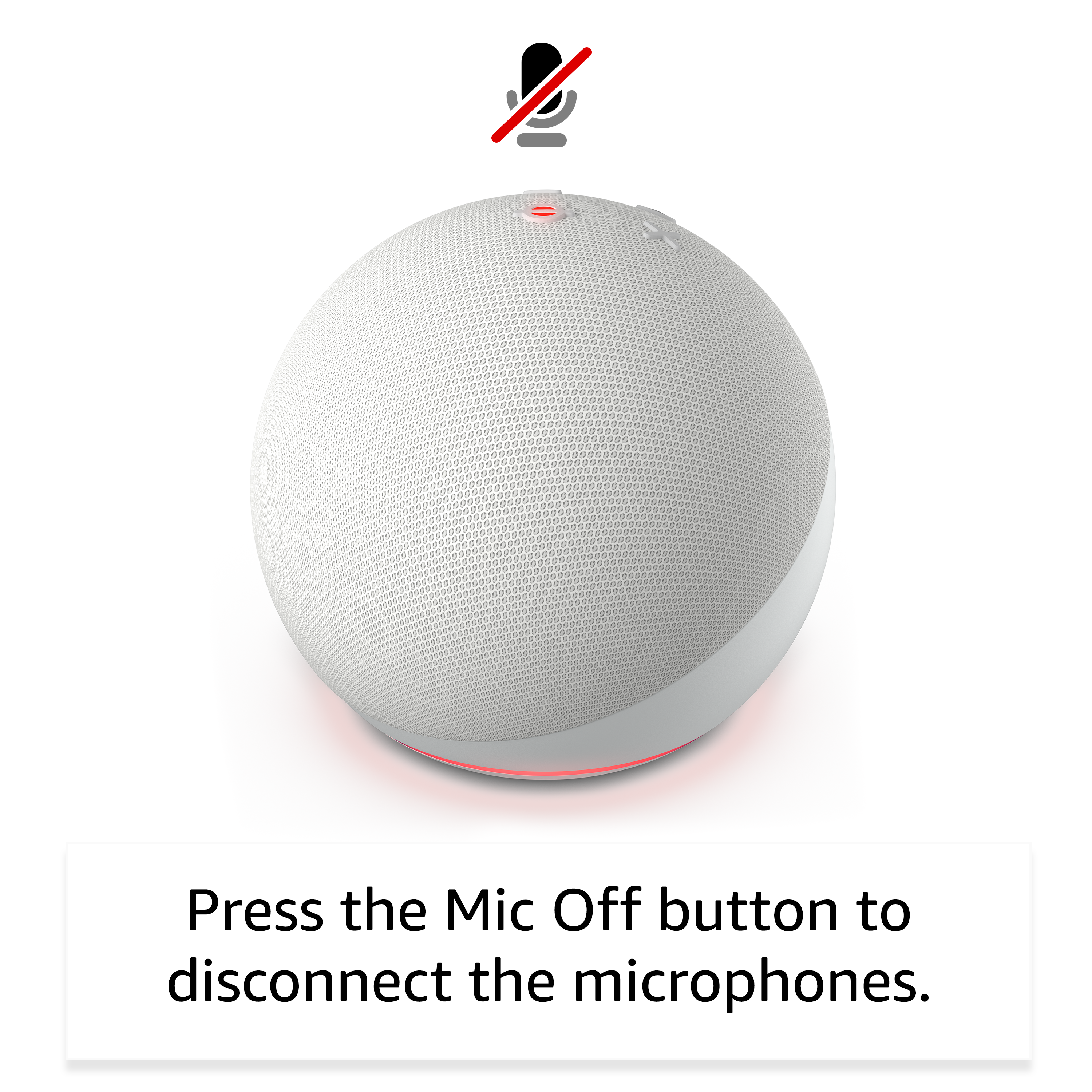 Une enceinte connectée blanche avec une icône de microphone barrée.