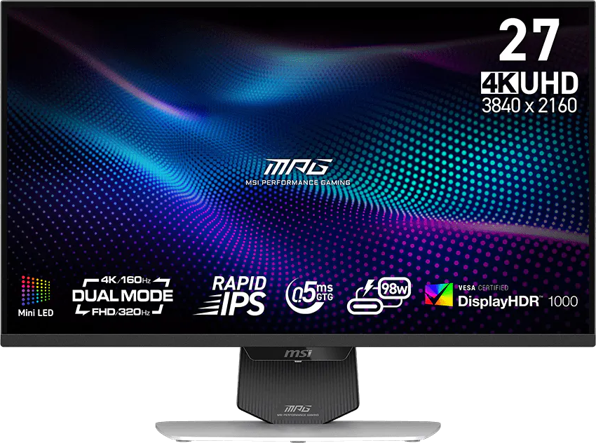 MSI 27 hüvelykes 4K UHD monitor Mini LED, Rapid IPS és DisplayHDR 1000.